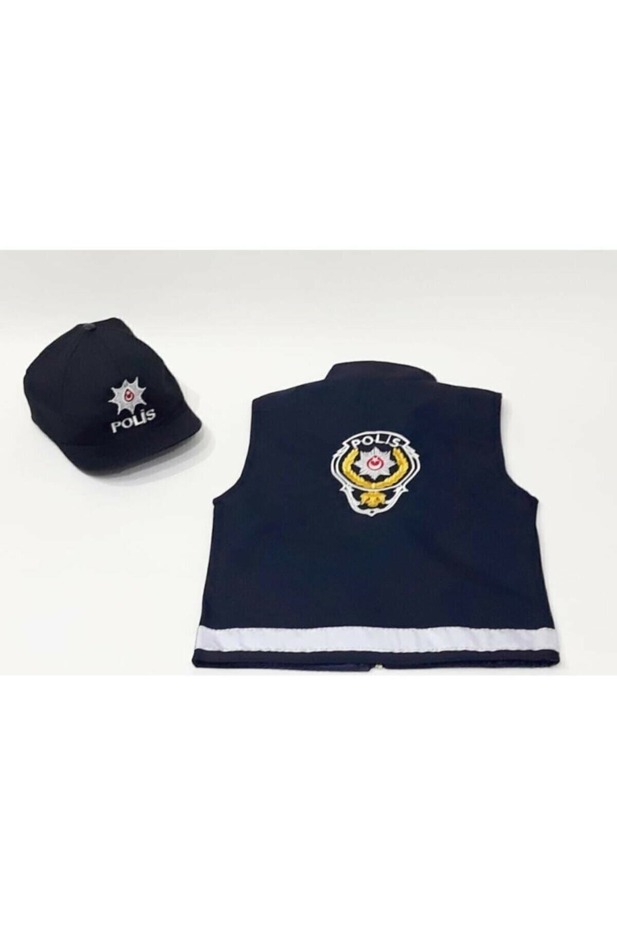 Muray Kids Unisex Çocuk Lacivert Polis Şapka Ve Yeleği Kiyafeti Kostümü