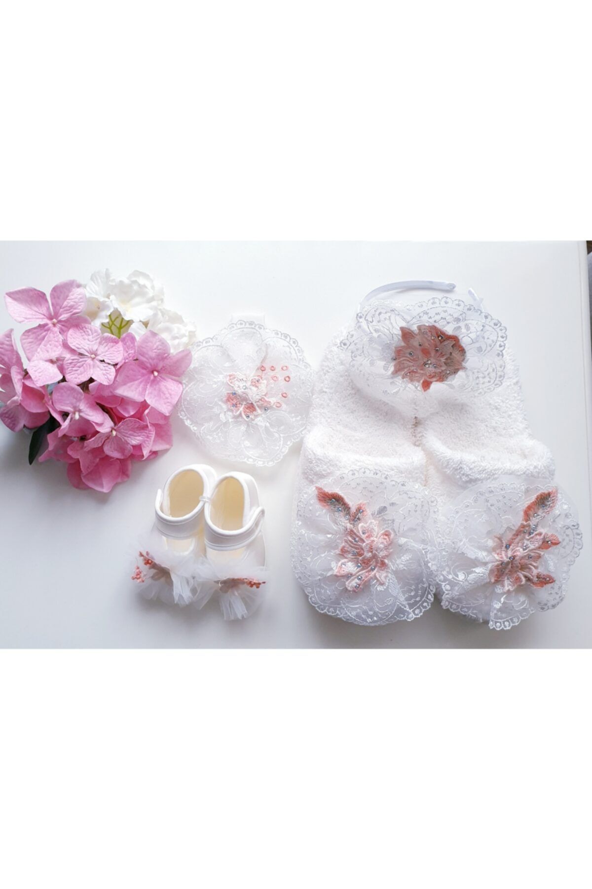 Pegu Anne Bebek 4 Lü Terlik-taç, Bandana , Patik Seti, Nakış Detaylı37-39 No