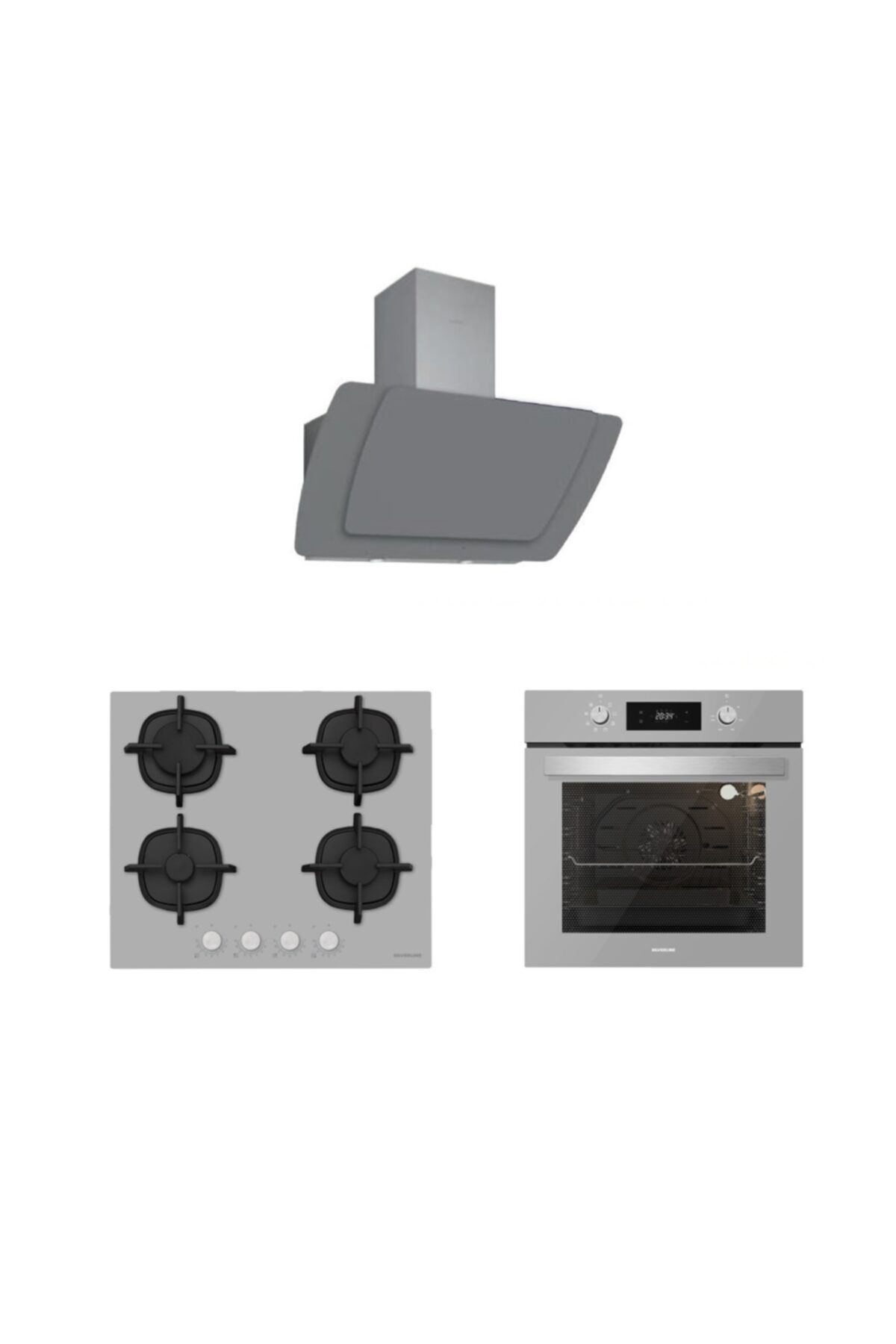 Silverline Gri Cam Ankastre Set 3373 Mısto 60 Gri+cs5427s01+bo6504s01