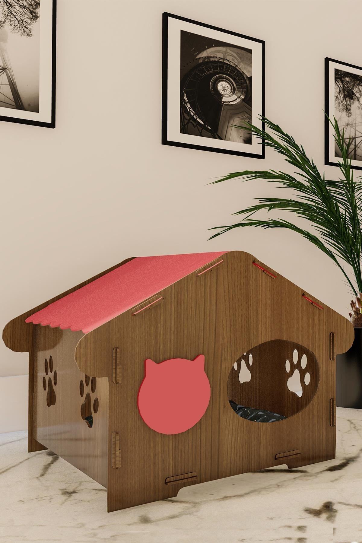 YUVAMDİZAYN Zeytin Kedi Evi Fuşya 37*33*35