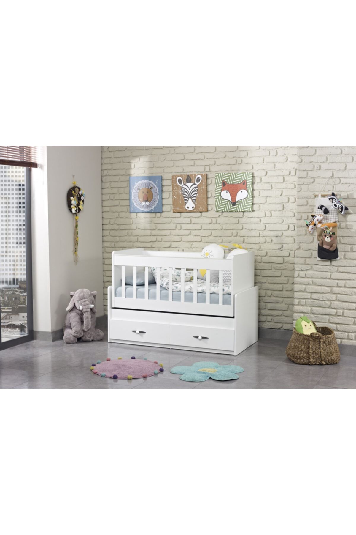 PİYANO GENÇ VE BEBEK ODASI Sevgi Çekmeceli Sallanır Anne Yanı Ahşap Bebek Beşiği Beyaz