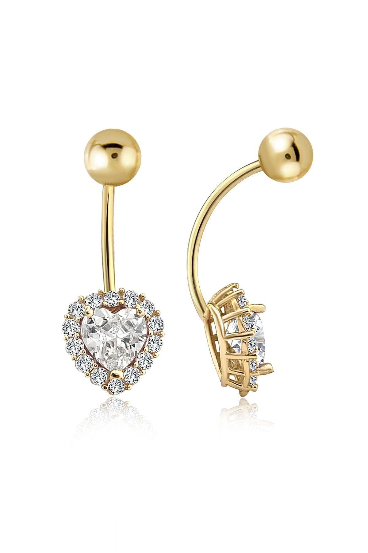 Tual Diamond 14 Ayar Zirkon Taşlı Altın Kalp Göbek Piercing