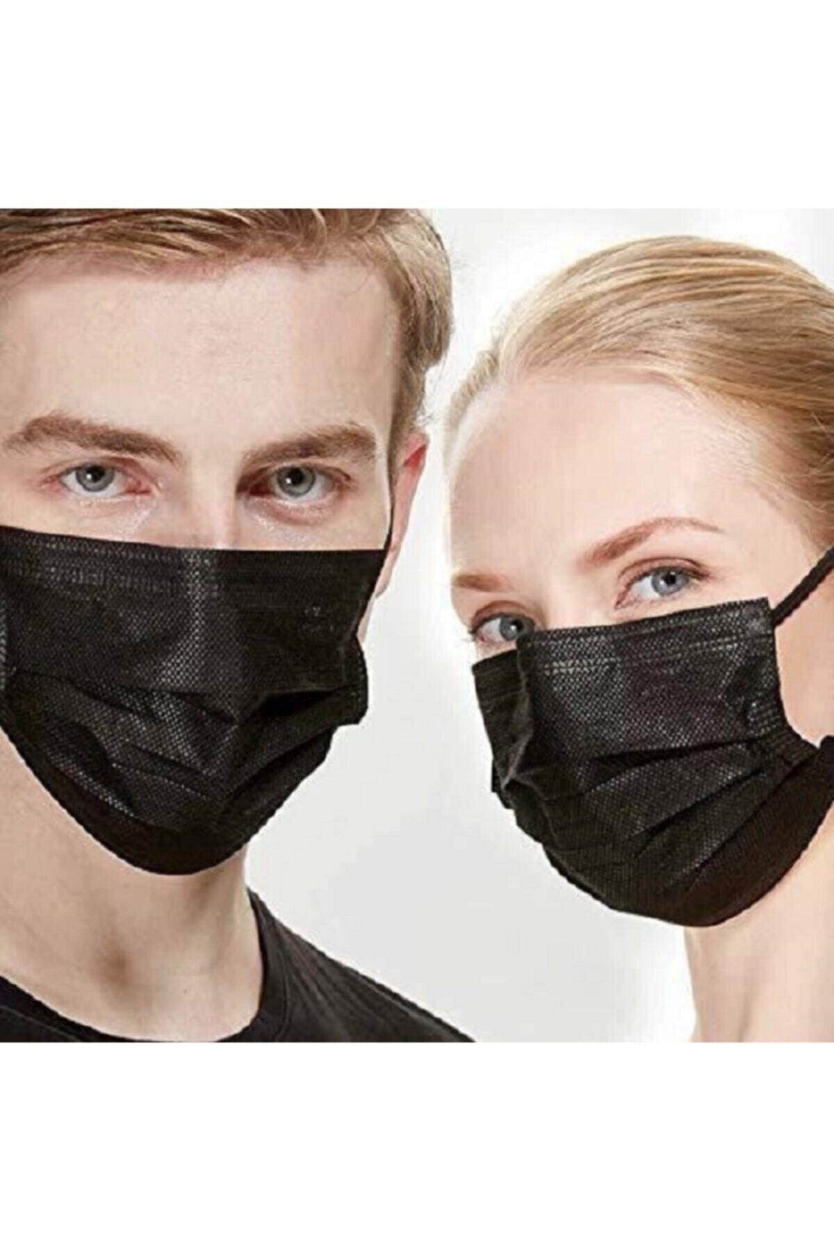 WORLD HEALTH MEDİCAL Siyah 3 Katlı Supunbond Kulak Acıtmayan Lastikli Telli Kokusuz Cerrahi Maske 75 gr 50'lik Kutu