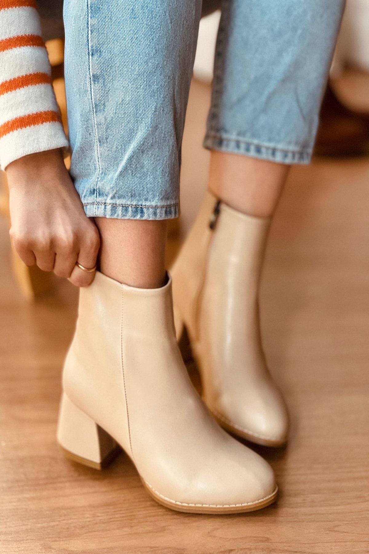 Mida Shoes Ten Cilt Fermuarlı Kadın Bot