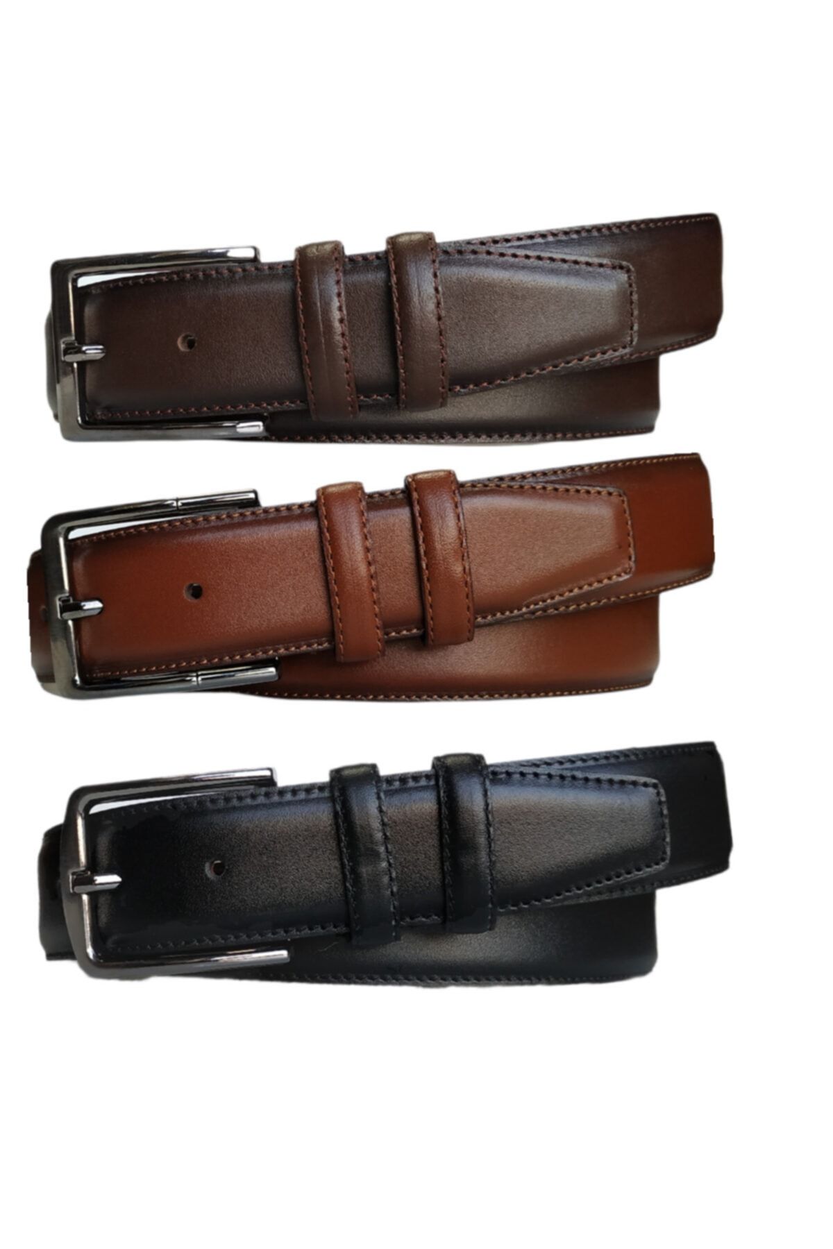KarPa Hakiki Deri 3 Lü Set Düz Kanvas Pantolon Kemeri 4 cm