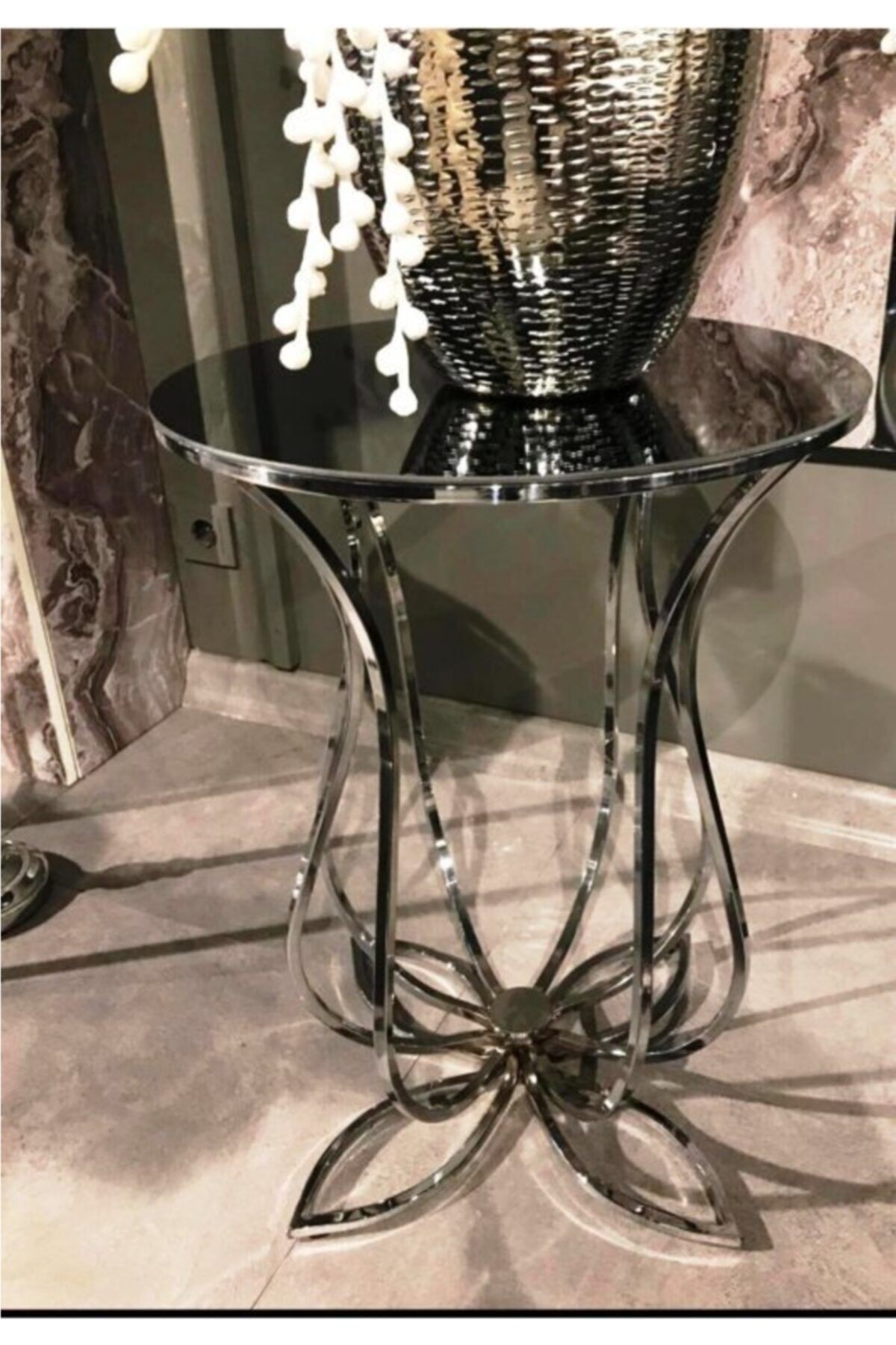 Lejon Home Aynalı Gümüş Lale Sehpa