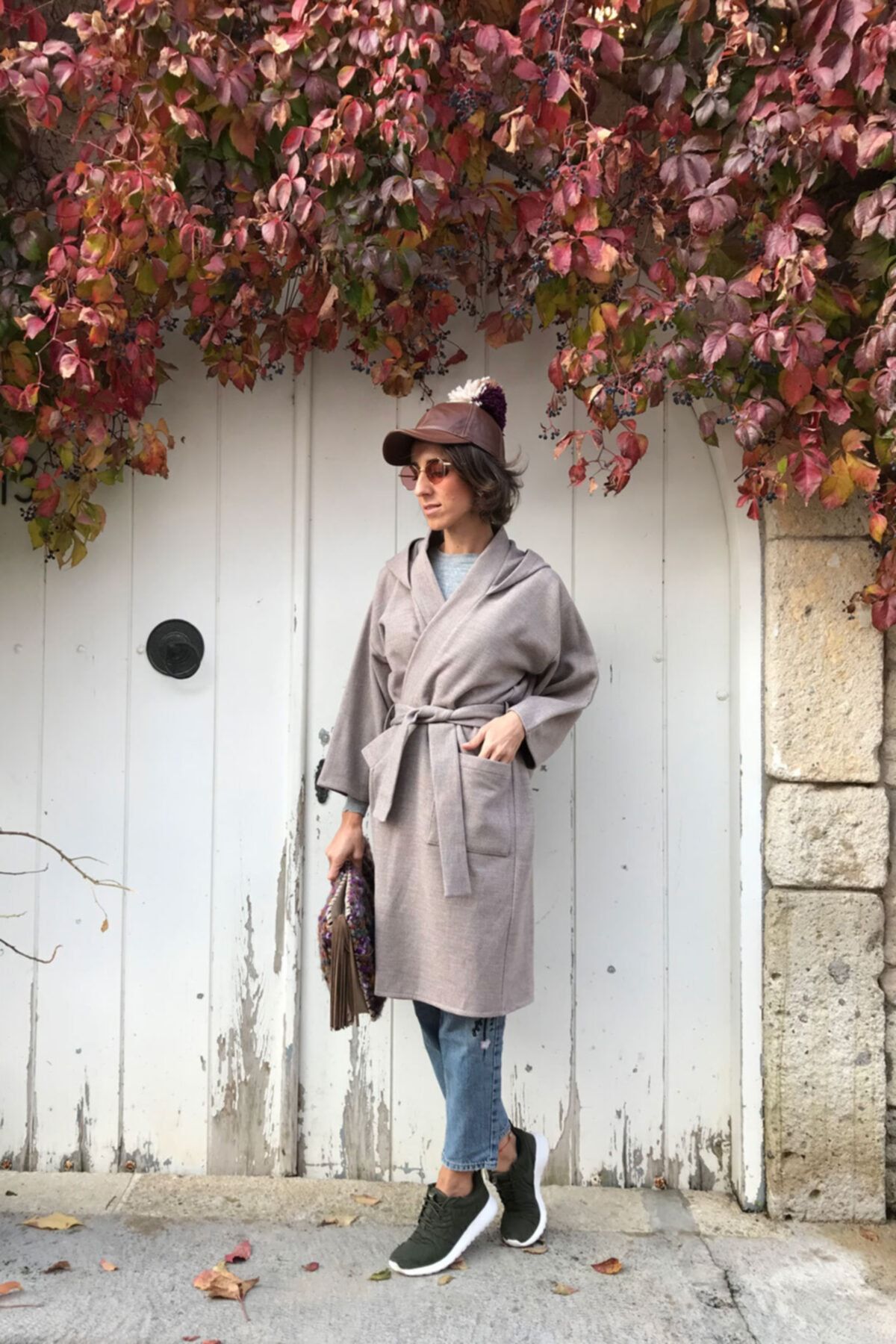 Gülçin Uzunalan Sütlü Kahverengi Kimono Palto