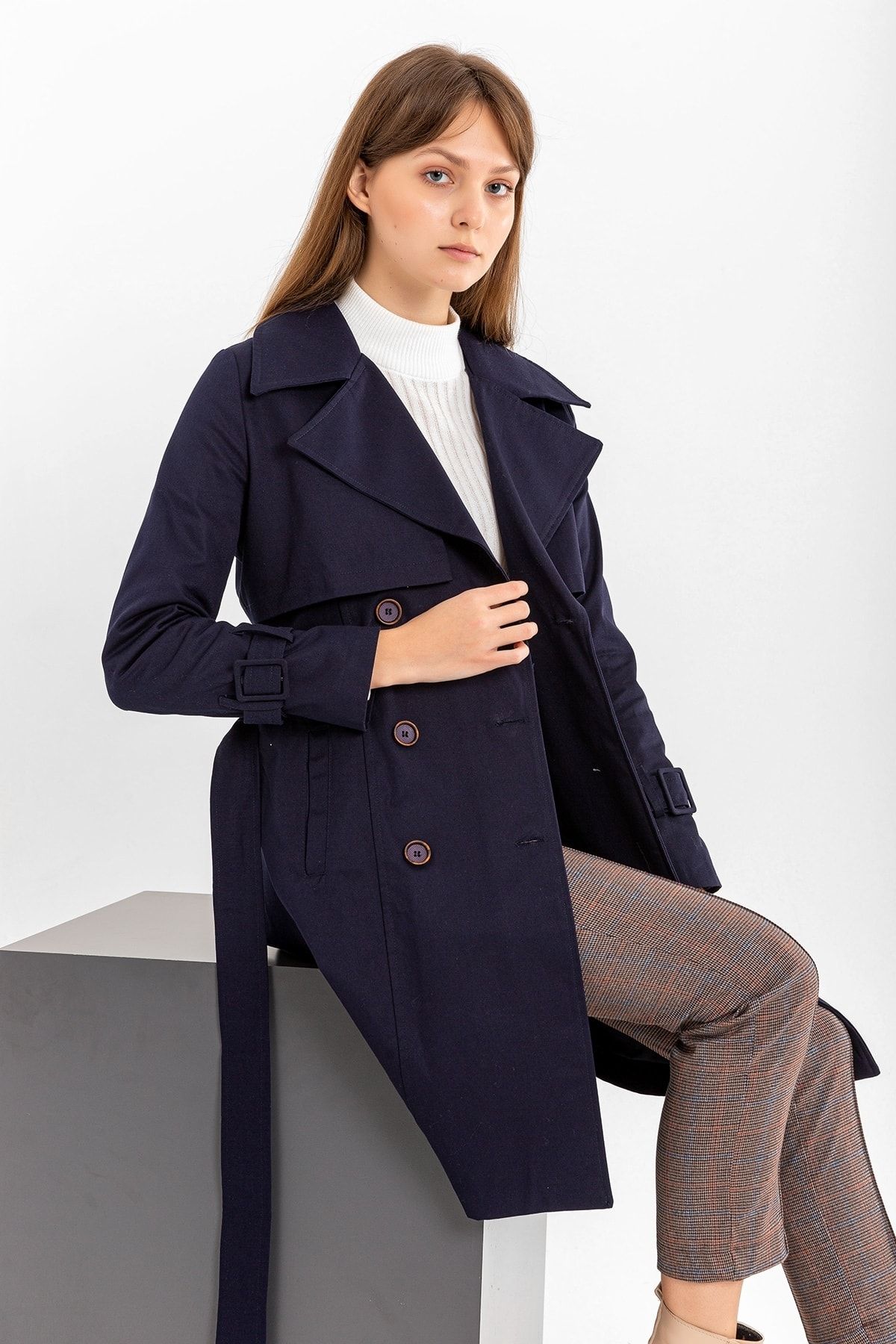 PASTELASTORE Pamuk Gabardin Midi Kadın Trençkot 1113