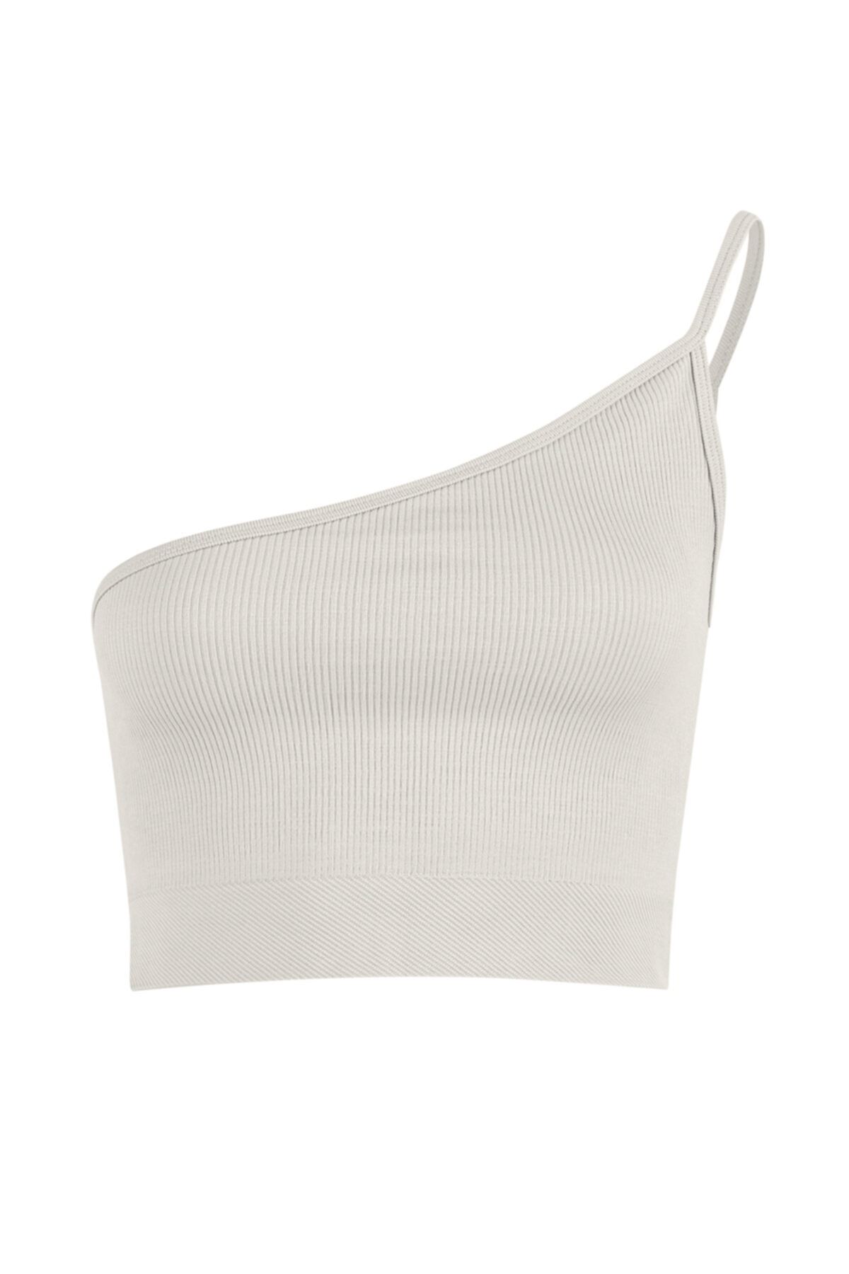 Panku Bizu Swimwear Tek Omuz Crop Top Buz Grisi