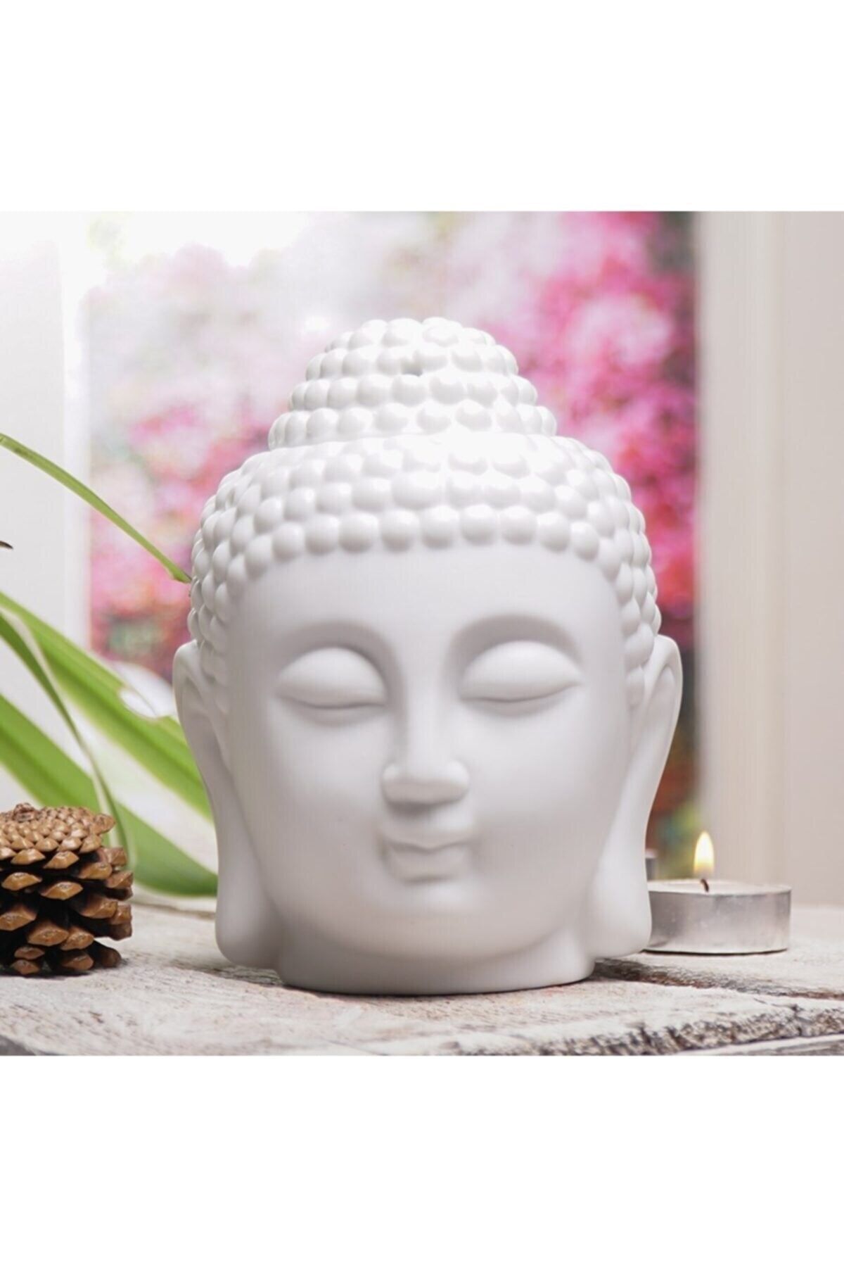 HEDİYE FİKRİ Buddha Kafası Temalı Beyaz Buhurdanlık