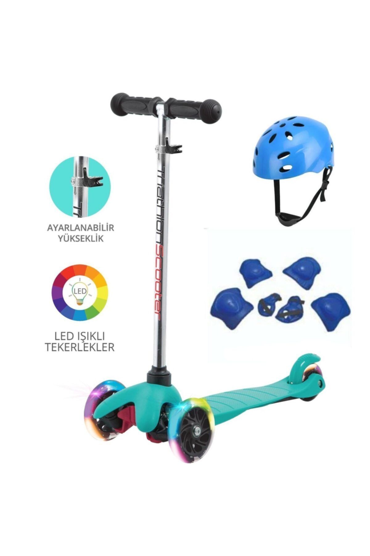 HOOK Tria Mavi Scooter Mavi Kask ve Mavi Dizlik Dirseklik Takım 3'lü Set