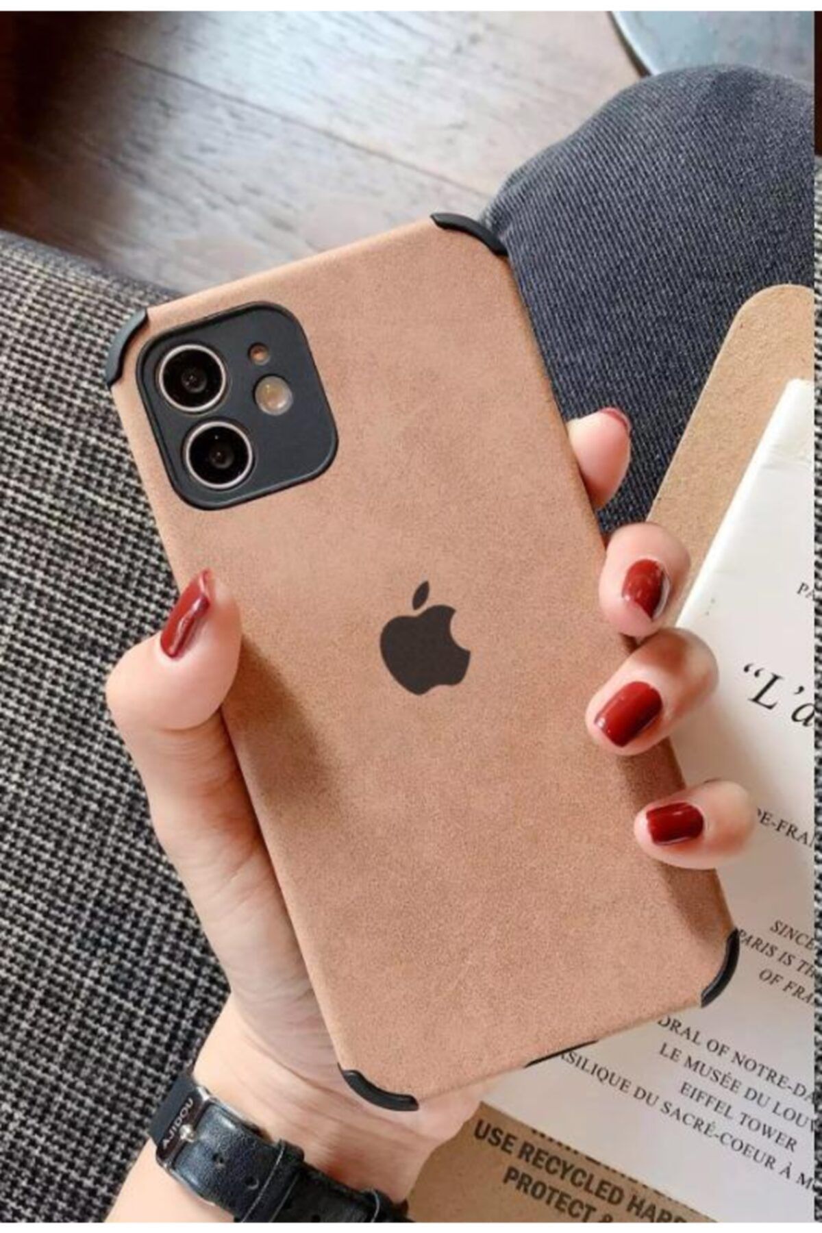 TrendShopping Apple Iphone 11 Pro Max Logolu Lansman Suni Deri Tasarım Kapak