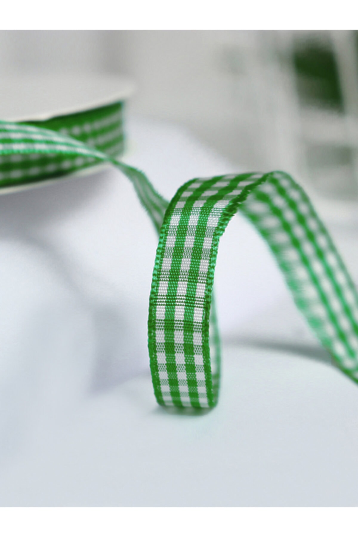 E Elmas Yeşil Ekose Kurdele (1cm-5m)