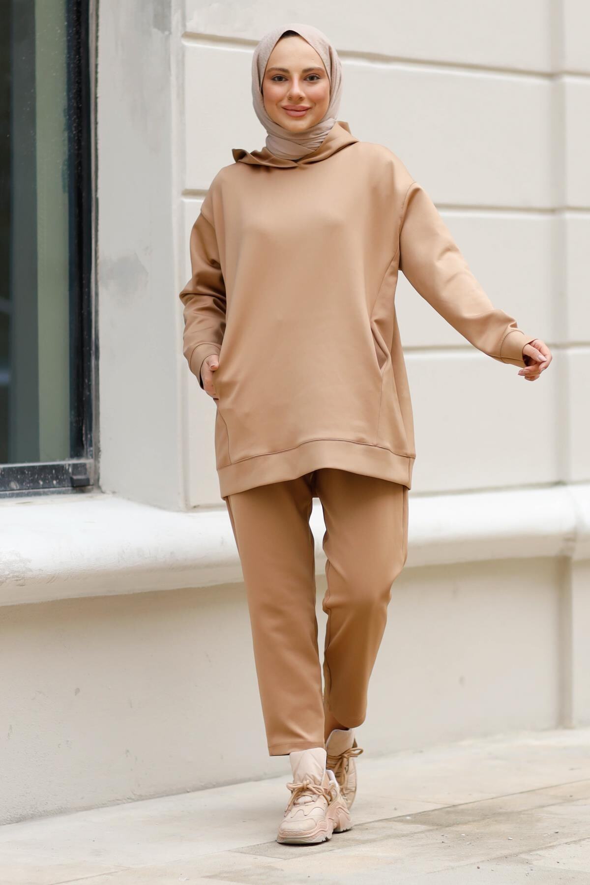meqlife Kapüşonlu Eşofman Takım - Camel