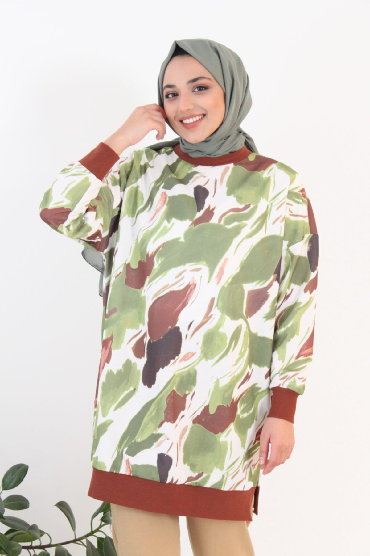 Soul Kadın Sweatshirt Browni Fırça Desen