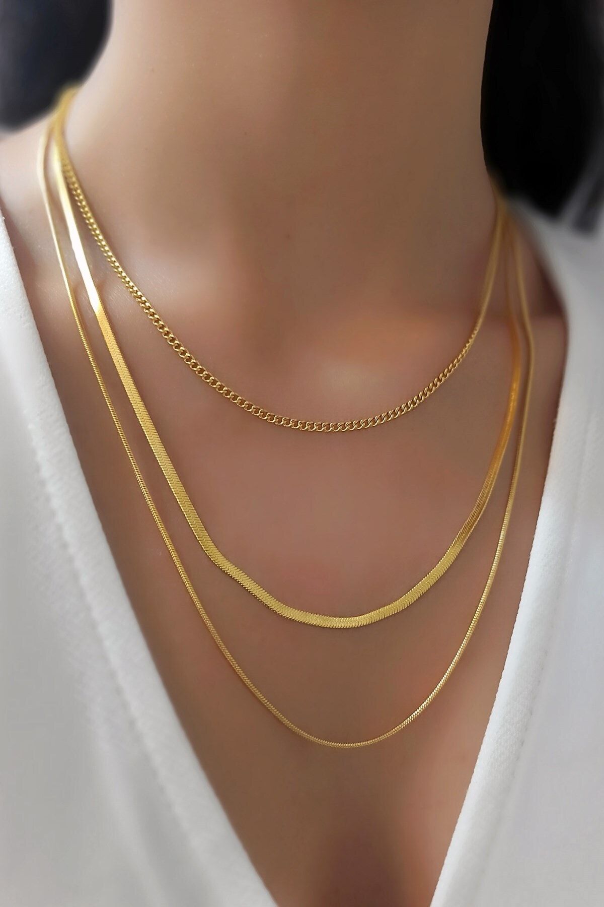 Çlk Accessories Çelik 3 Lü Italyan Zincir Çelik Kolye Trkolye5793 B36003
