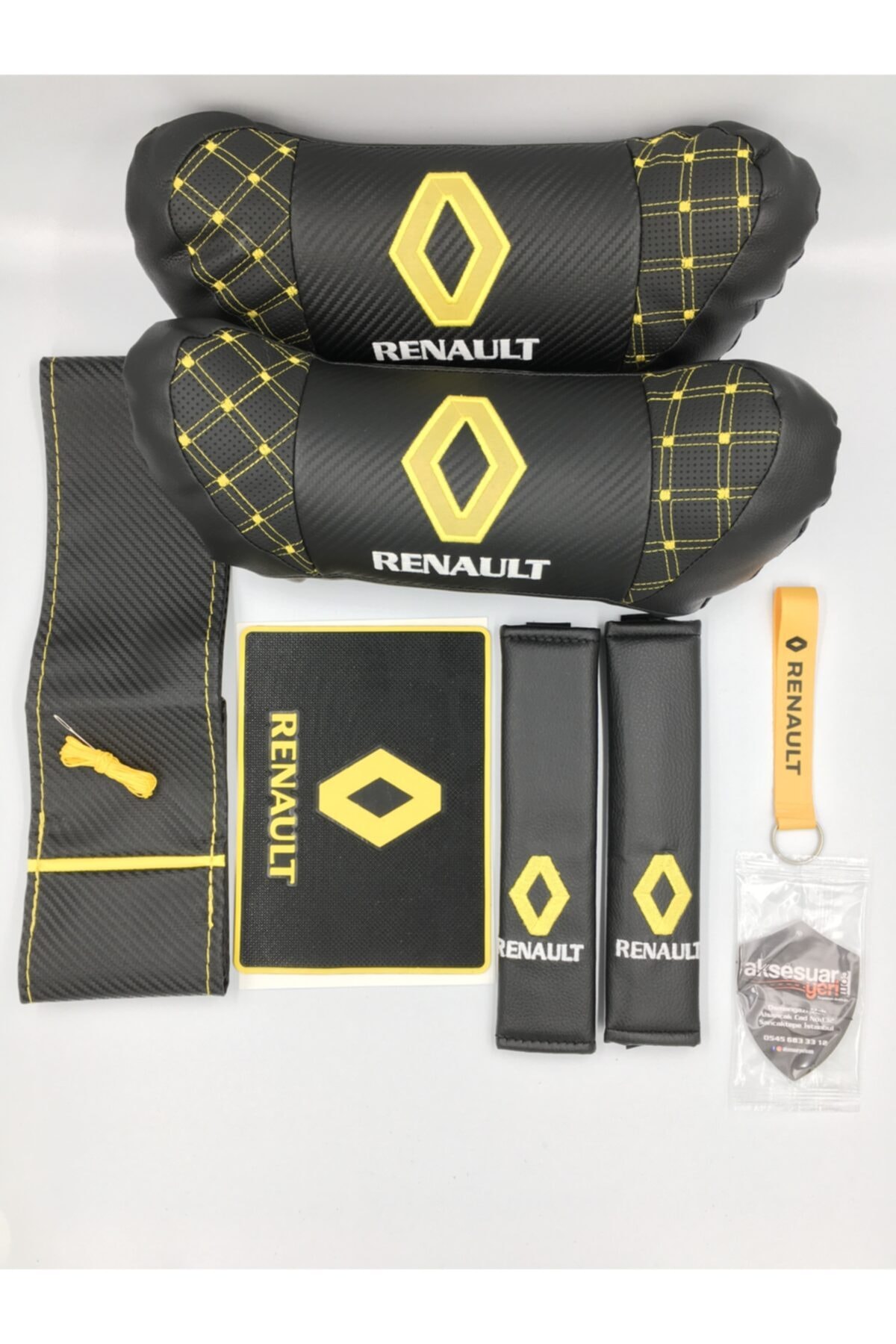 Renault 4boyutlu Özel Desen Karbon Deri Oto Boyun Yastığı Seti Vip Lüx Deri Set