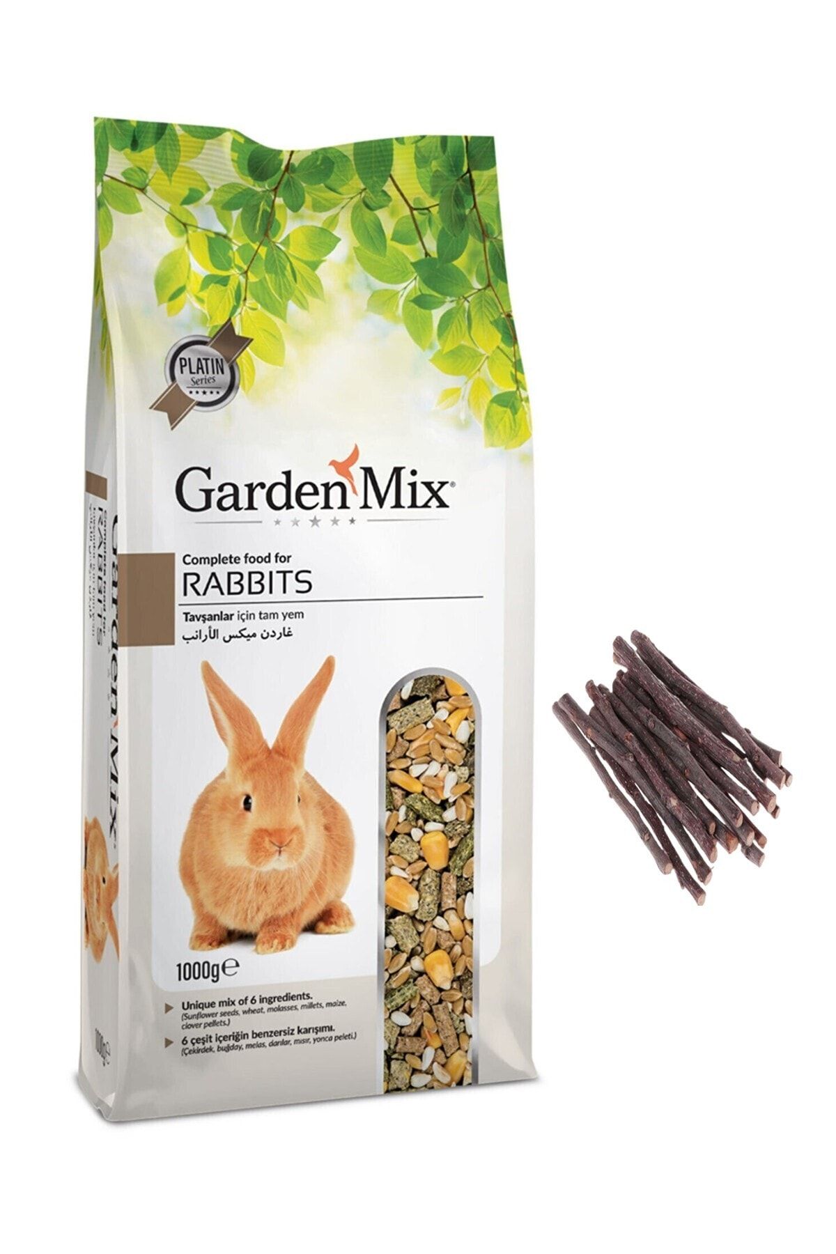 Gardenmix Tavşan Yemi + 5 Adet 10cm Elma Ağacı Dalı
