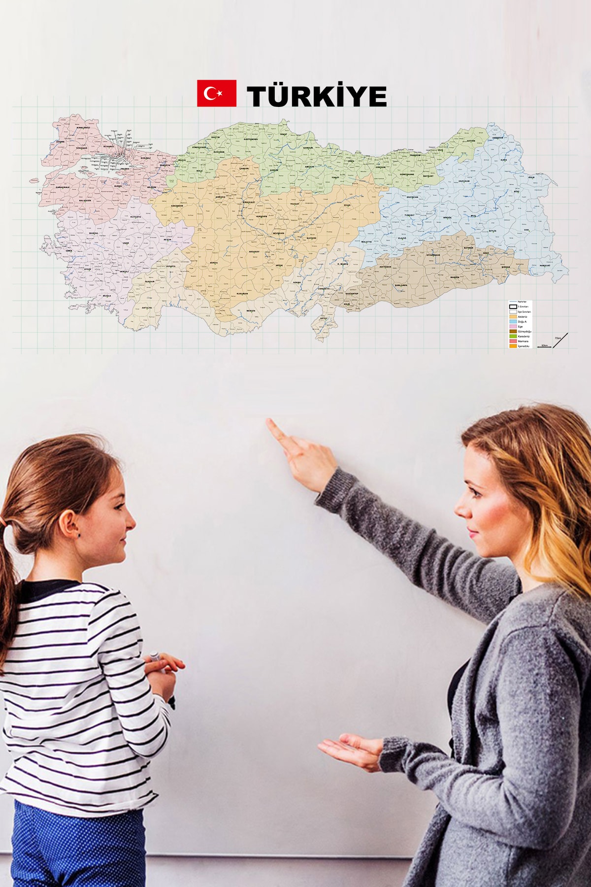 Tutunabilir Kağıt Türkiye Il Ilçe Haritası Yazı Tahtası Akıllı Kağıt Tahta Kalem Hediyeli Dekoratif 70x150cm