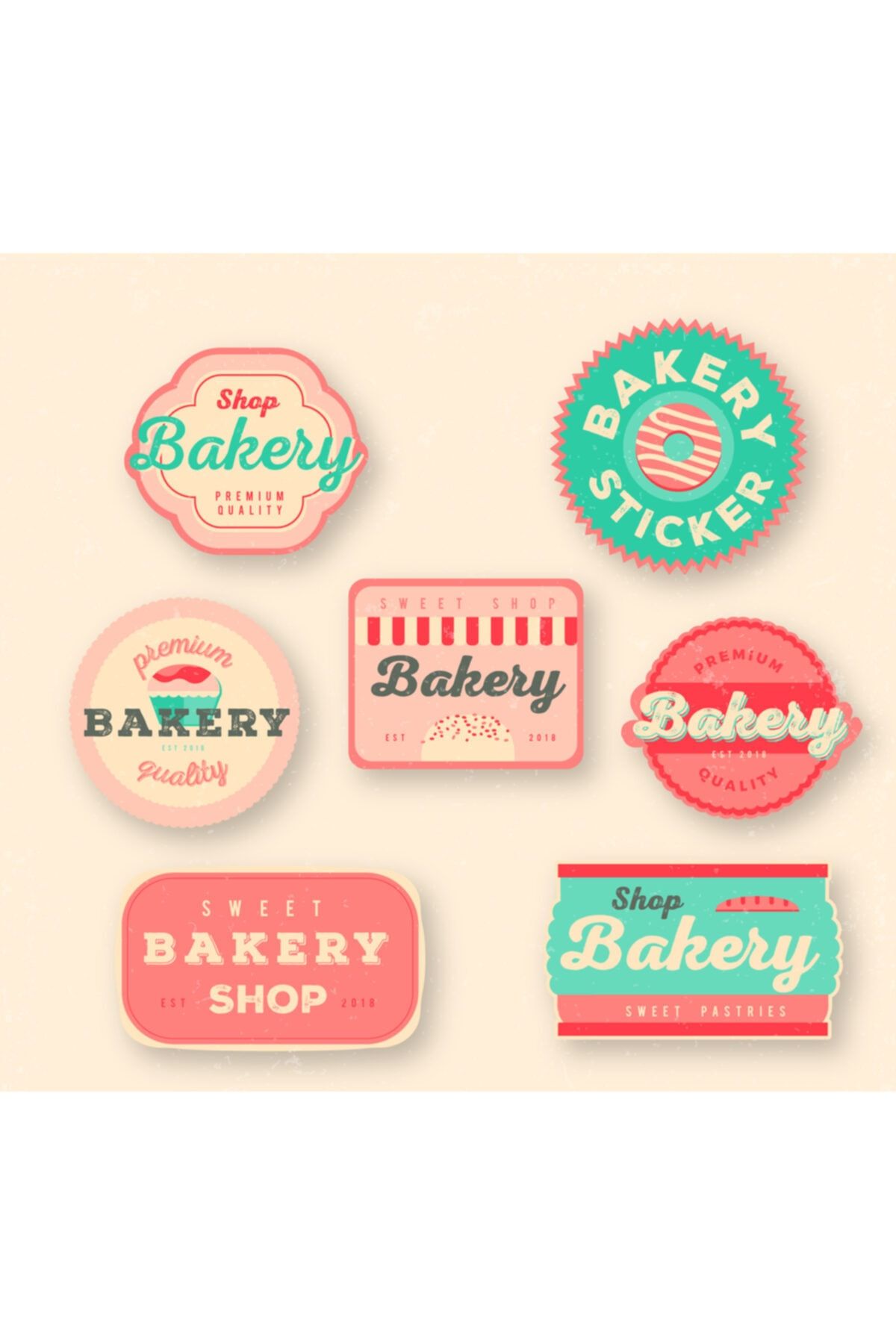 Alaçatı Art Boutiqe Vintage Bakery-fırın Temalı Sticker 7 Adet Ajanda,planlayıcı,laptop Vs Için Sticker Seti