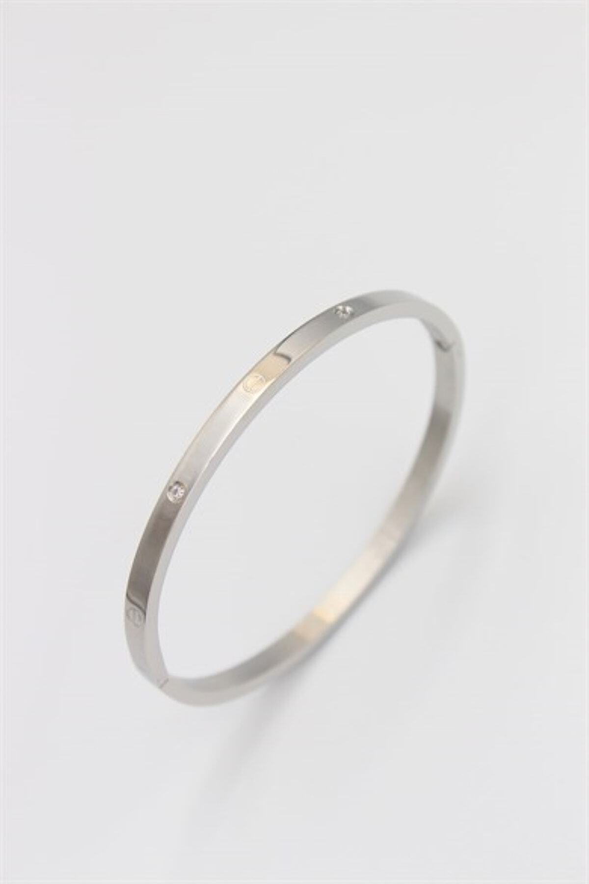Karen Accesory Karen Aksesuar Gümüş Kadın Ince Taşlı Cartier Kararmaz Çelik Bileklik Bilezik 18cm (asla Kararmaz)