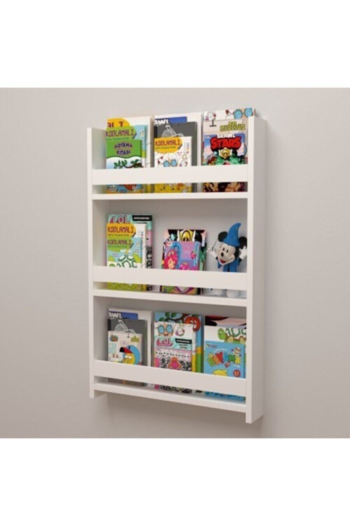 CZN AHŞAP Beyaz Mdf Montessori Çocuk Odası Eğitici 3 Raflı Kitapklık 60 X 90 Cm