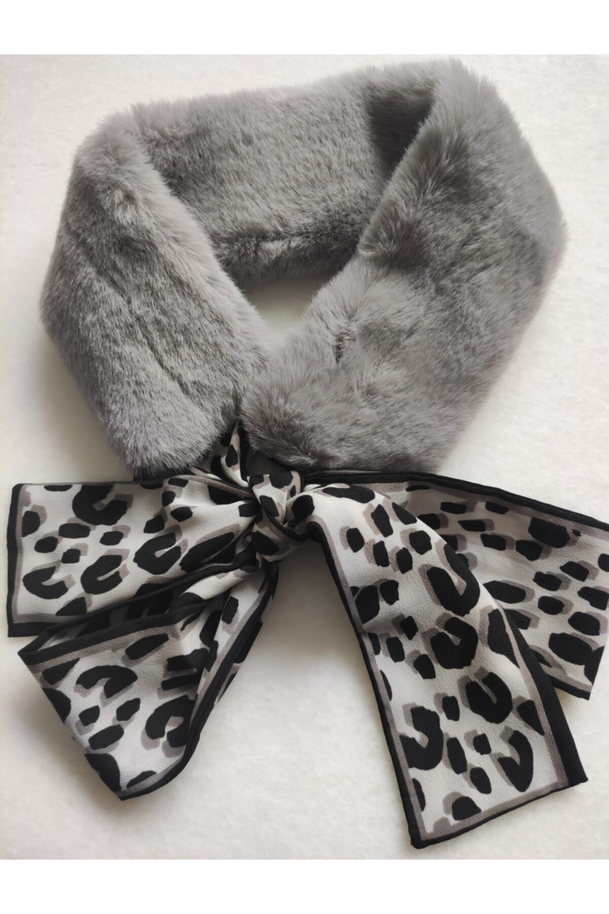 gizemlidükkan Fular Bağlamalı Peluş Gri Yaka