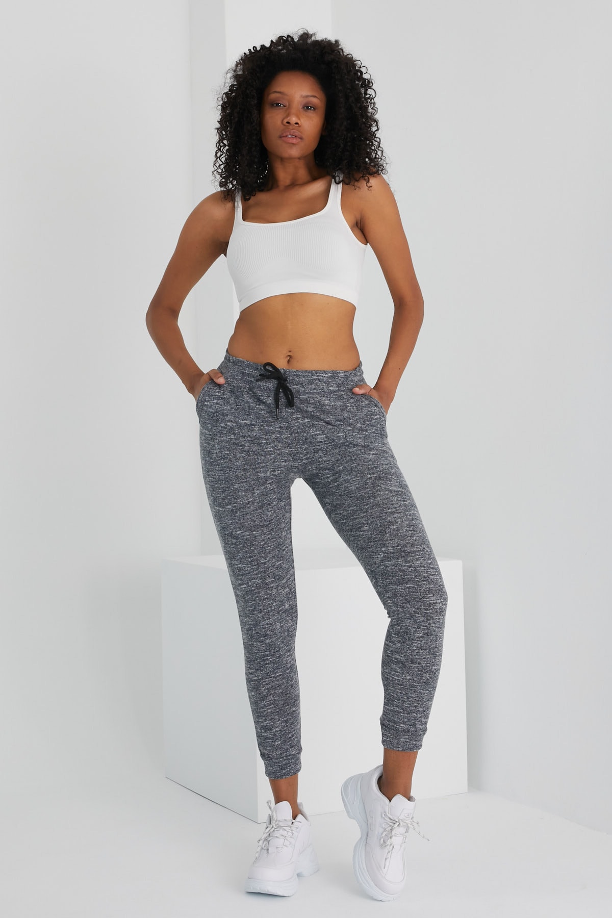 Viking Jeans Kadın Gri Beli ve Paçası Lastikli Cepli Alt Eşofman