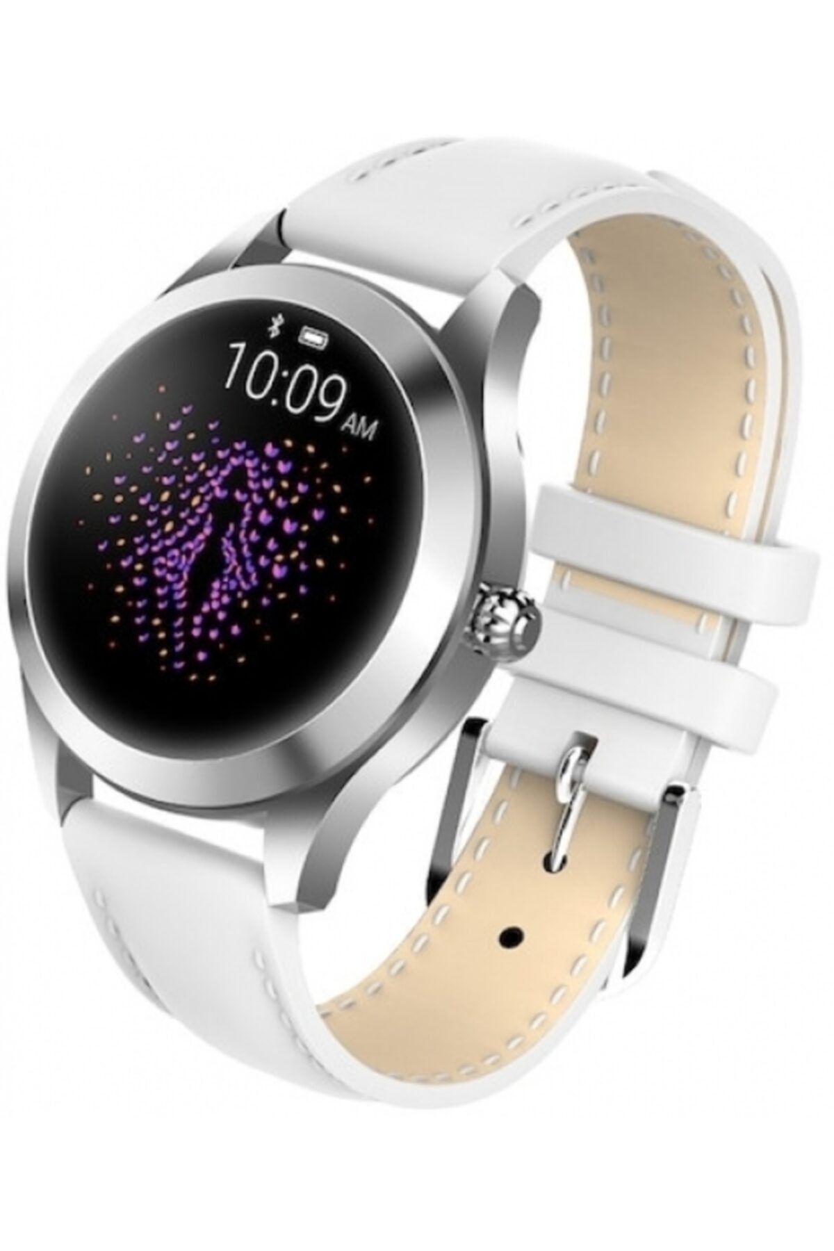 SmartWatch Kw10 Akıllı Saat Adımsayar Nabız Ölçer Uyku Takip Uzun Şarj Süresi Beyaz Deri Kordon