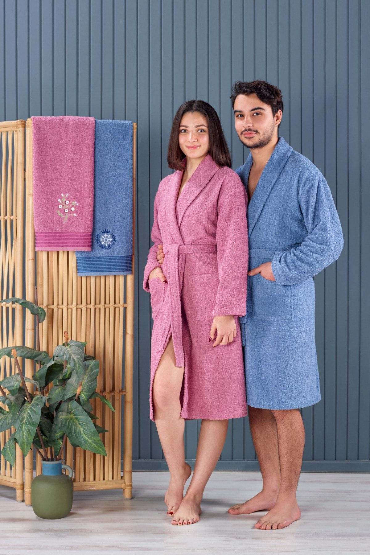Casnack Mürdüm Indigo Havlulu Bornoz Seti 4lü