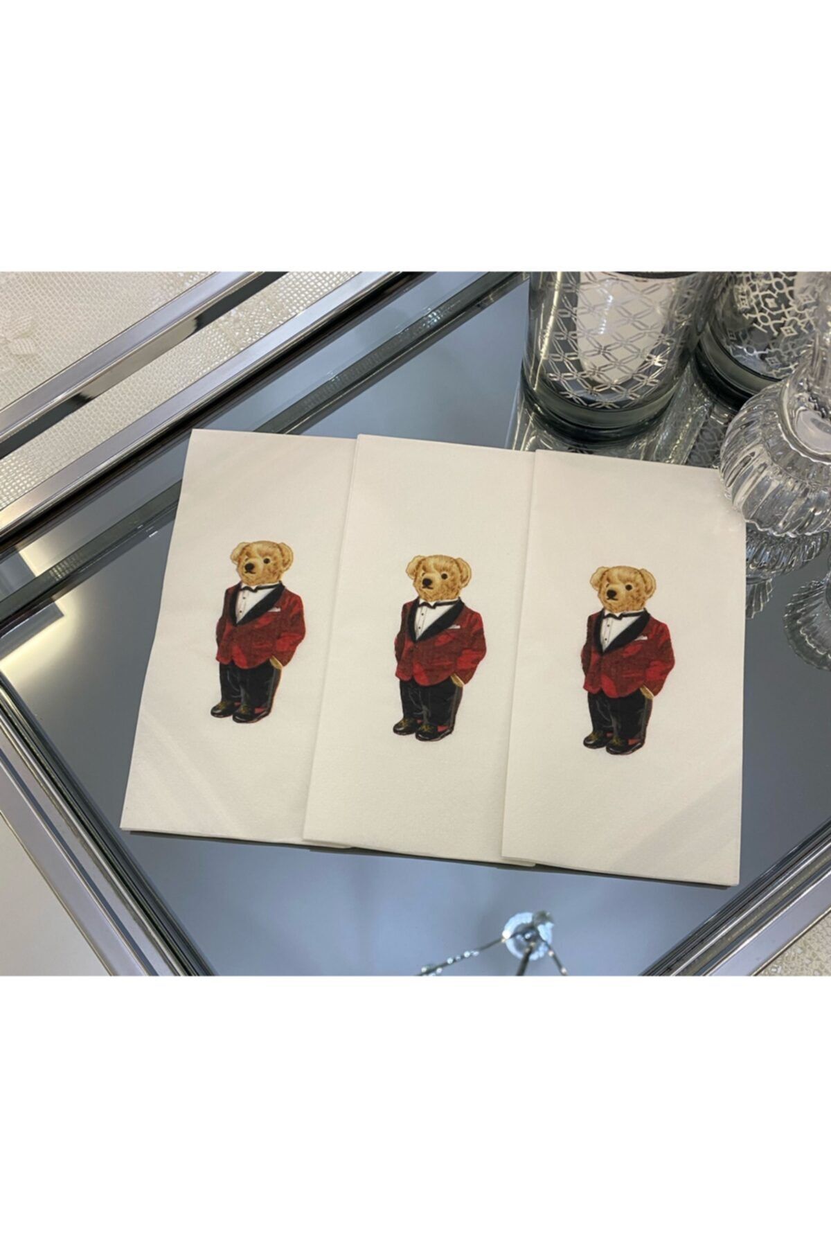 busrasdesign Teddy Bear Kırmızı Sunum Peçetesi 20li