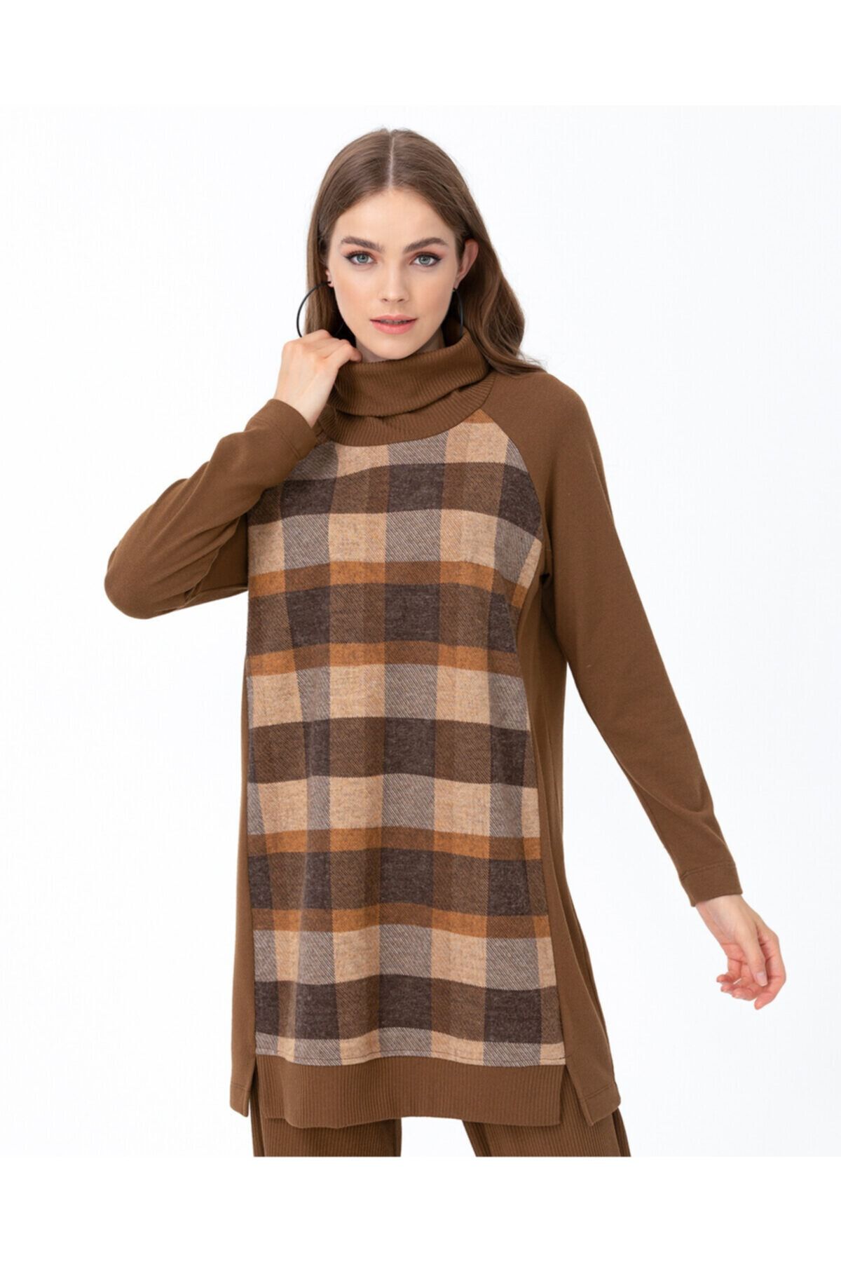 SCL Uzun Tunik Pantolon Takım 1049 - Taba