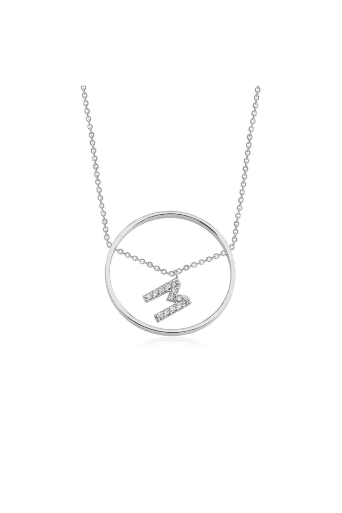 Parle Jewellery Pırlantalı Lettre Halka Beyaz Taşlı Harf Kolye M