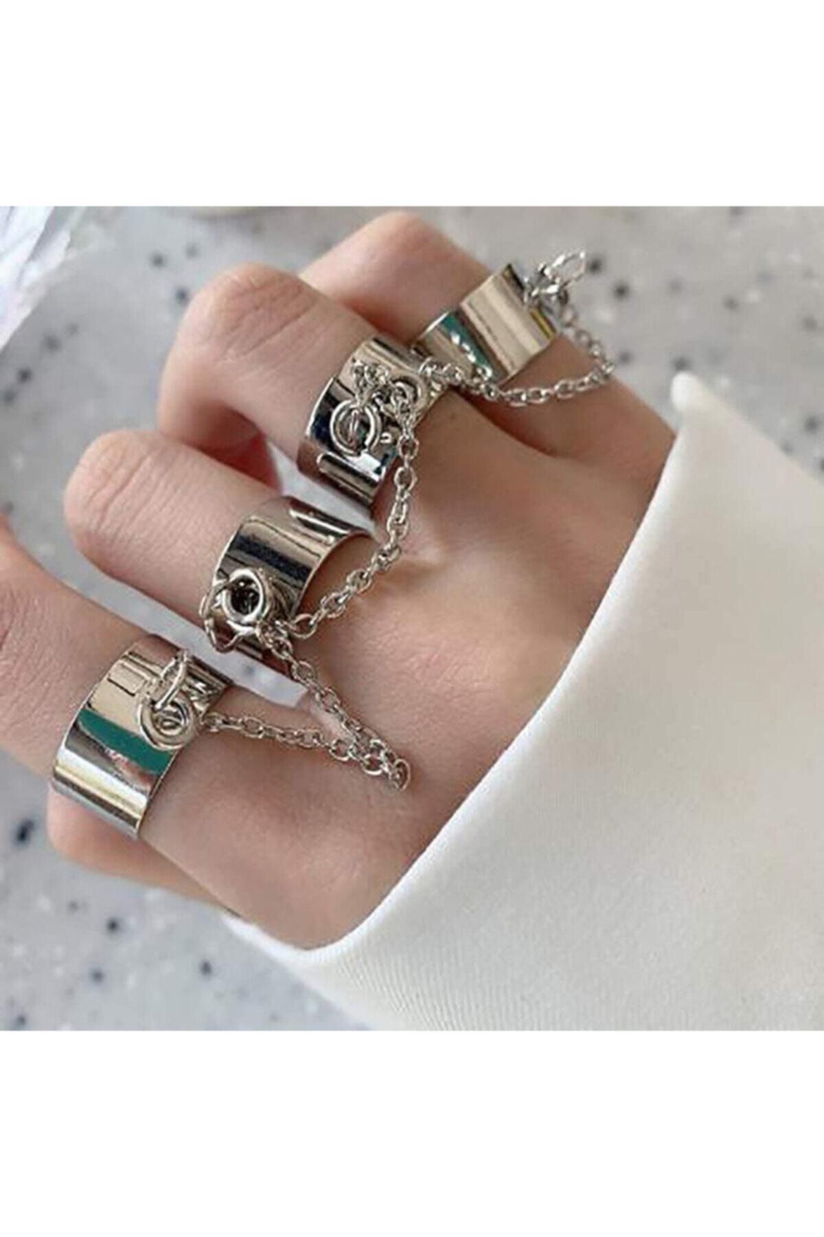Köstebek Four Finger Chain Silver Ayarlanabilir Yüzük