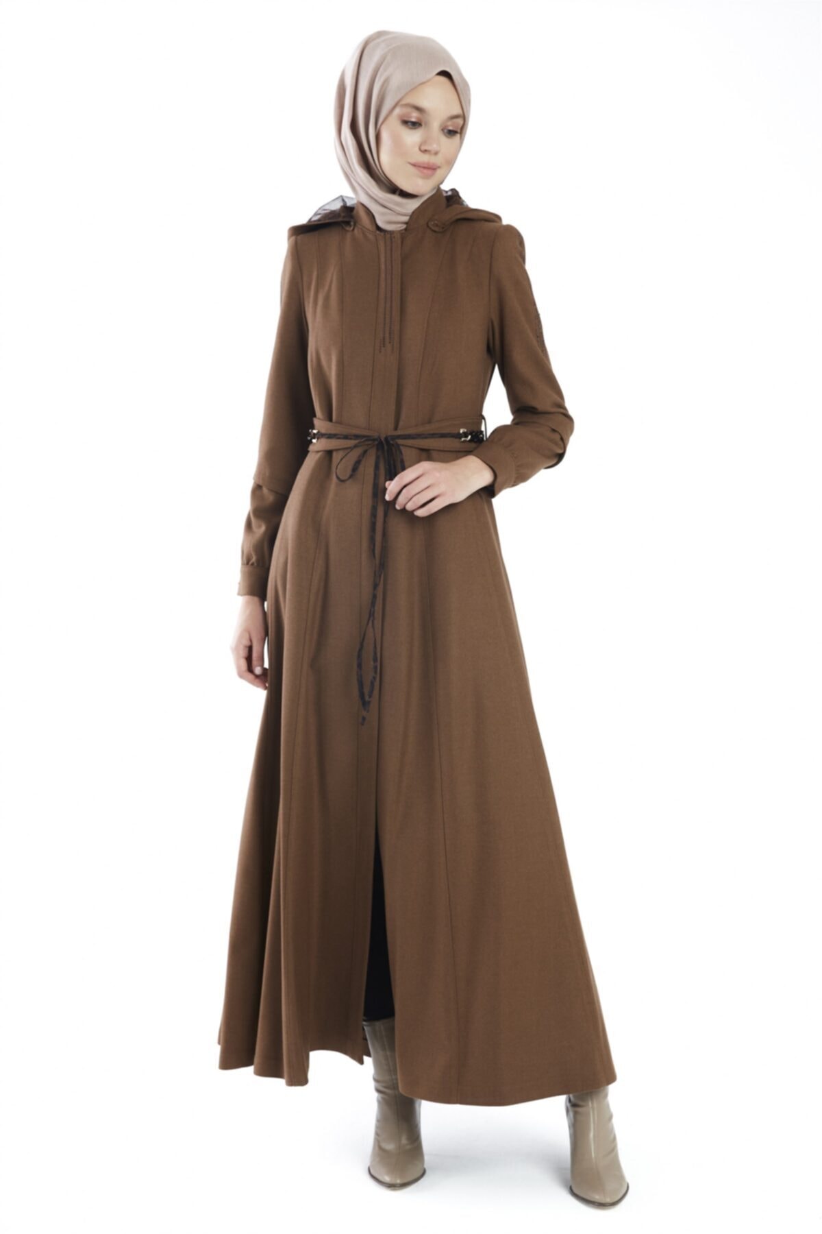 Zühre Pul Payet Detaylı Ve Kapüşonlu Taba Pardesü 12596