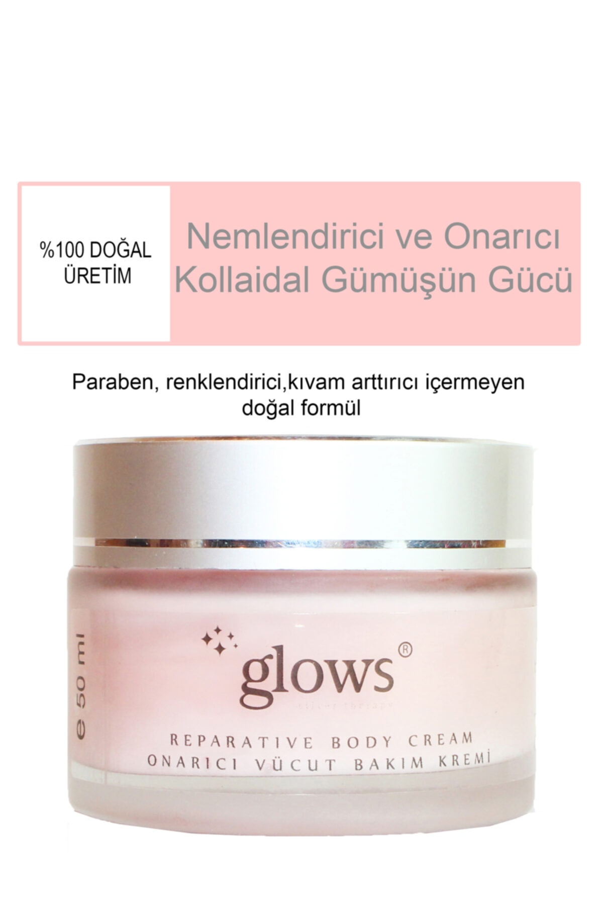 Glows Cilt Lekesi Giderici Gümüşlü Nemlendirici Onarıcı Vücut  El ve Yüz Bakım Kremi 50 ml