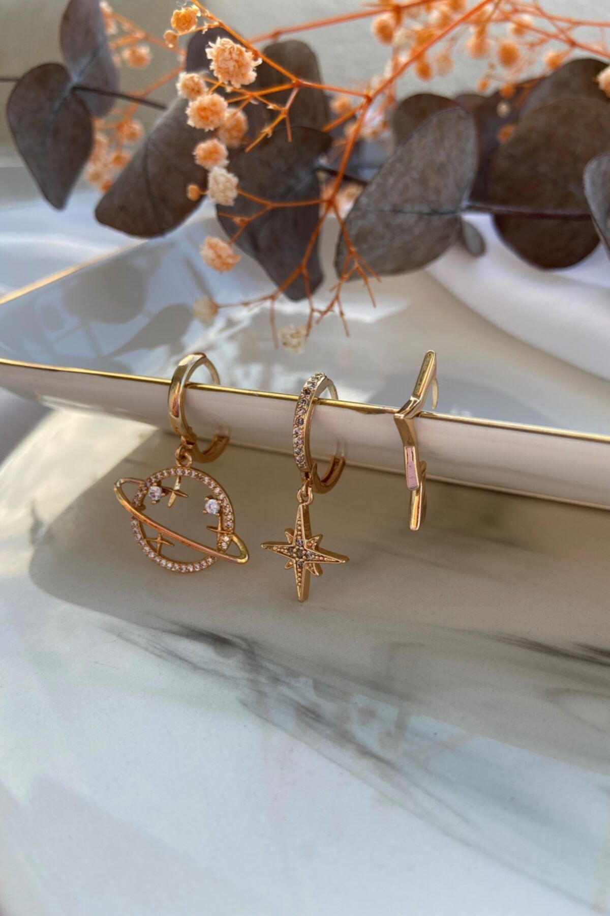 fuya design Gezegen & Yıldız Üçlü Küpe Seti