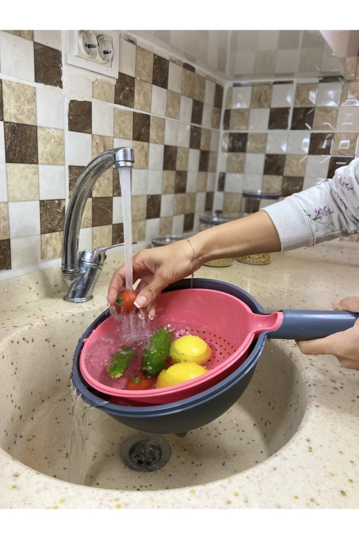 PLASTIKA Dönerli Çiftli Süzgeç 40 Cm