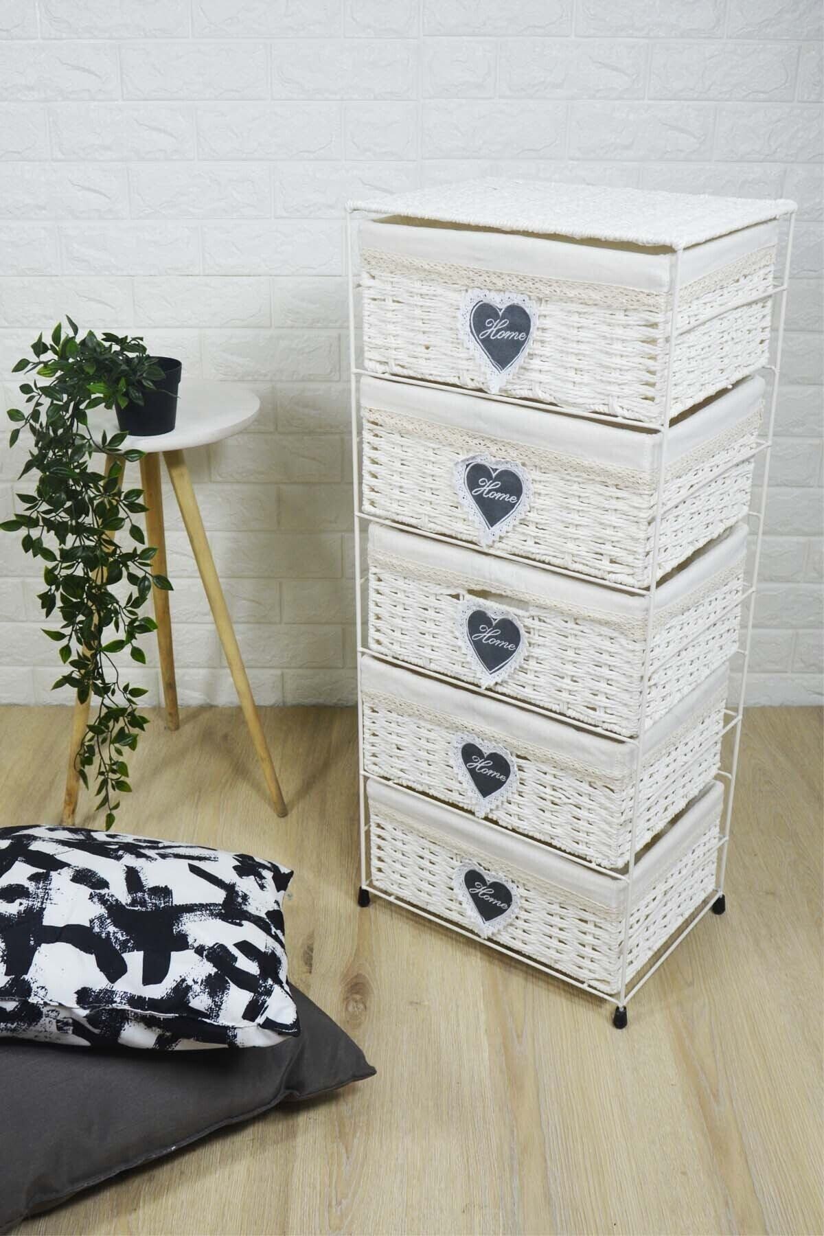 SepetçiBaba Beyaz Hasır 5 Çekmeceli Sebzelik