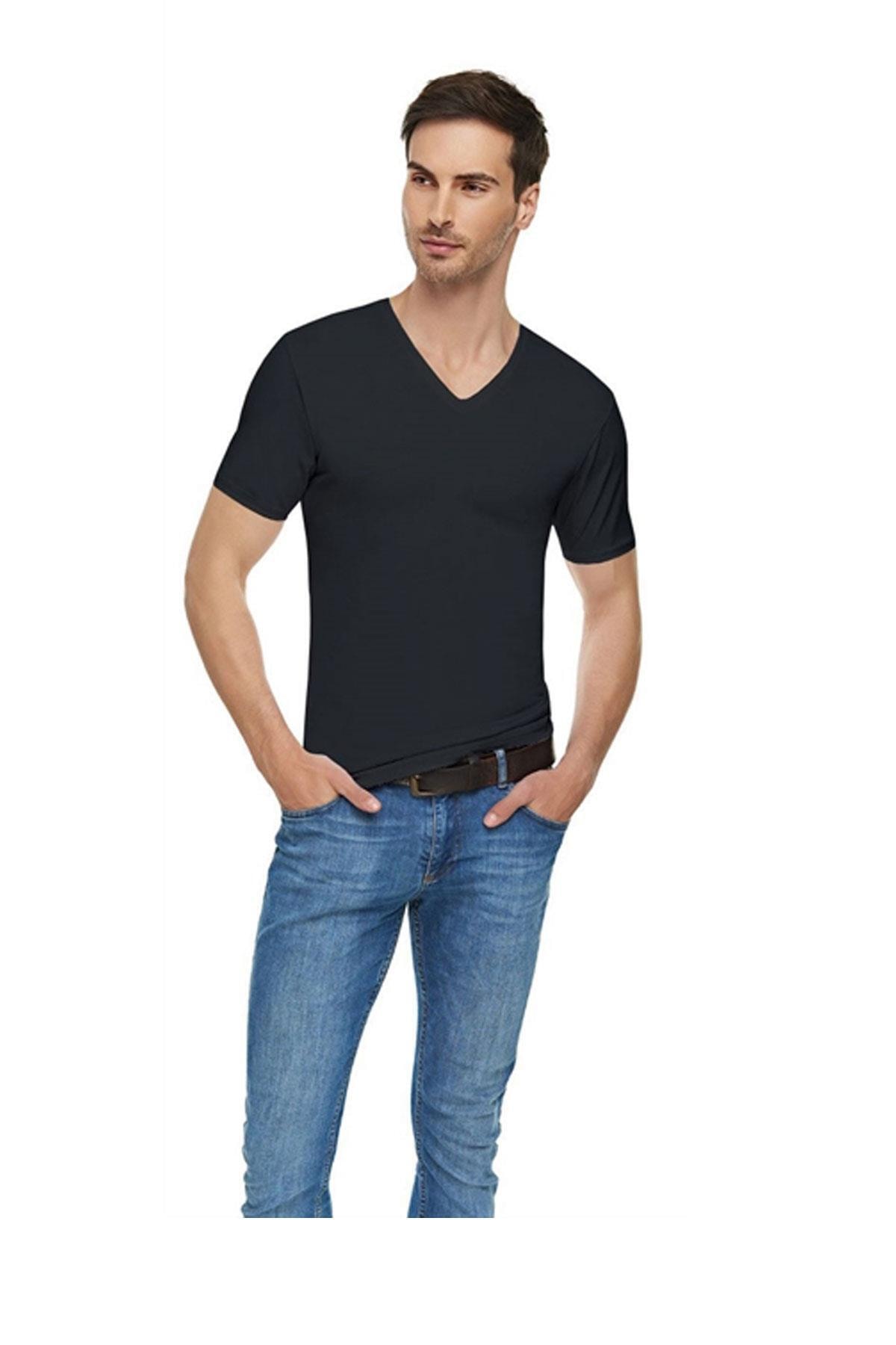 Tutku Iç Giyim Elit Likralı V Yaka Kısa Kol Erkek Fanila