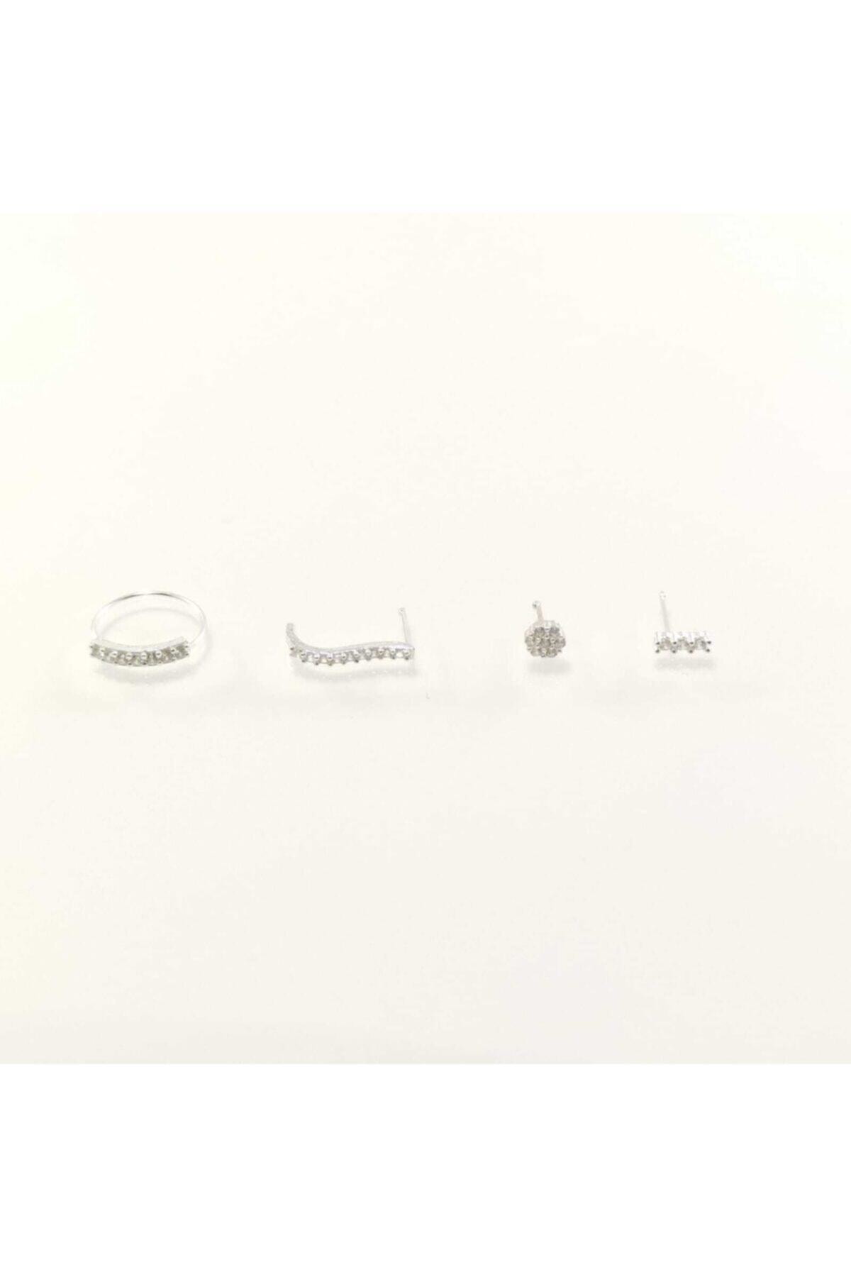 Takıparkxs Zirkon Taşlı Dörtlü Gümüş Hızma Set 925 Ayar