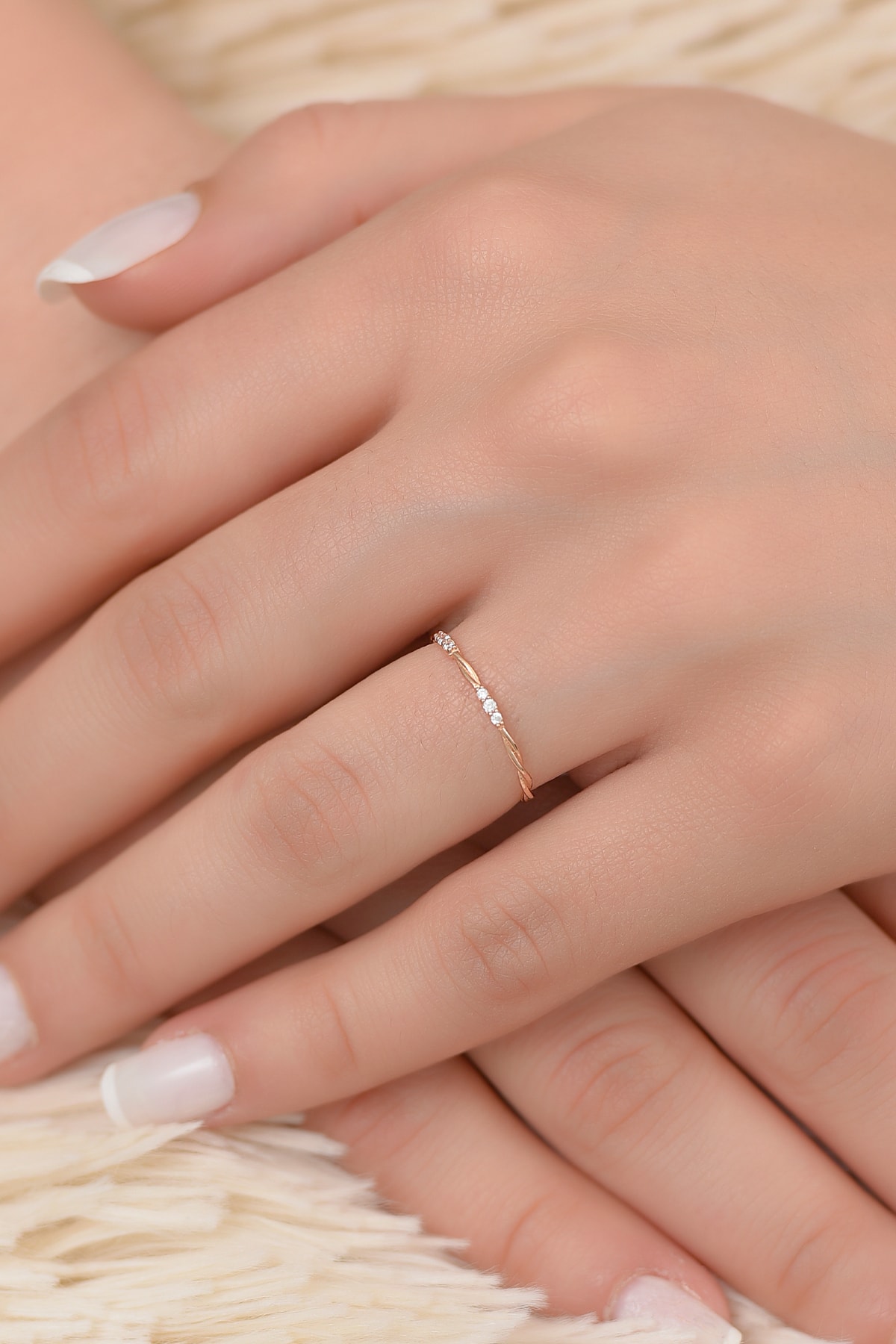 Ayyıldız Kuyumculuk Kadın Tria Taşlı Rose Altın Yüzük