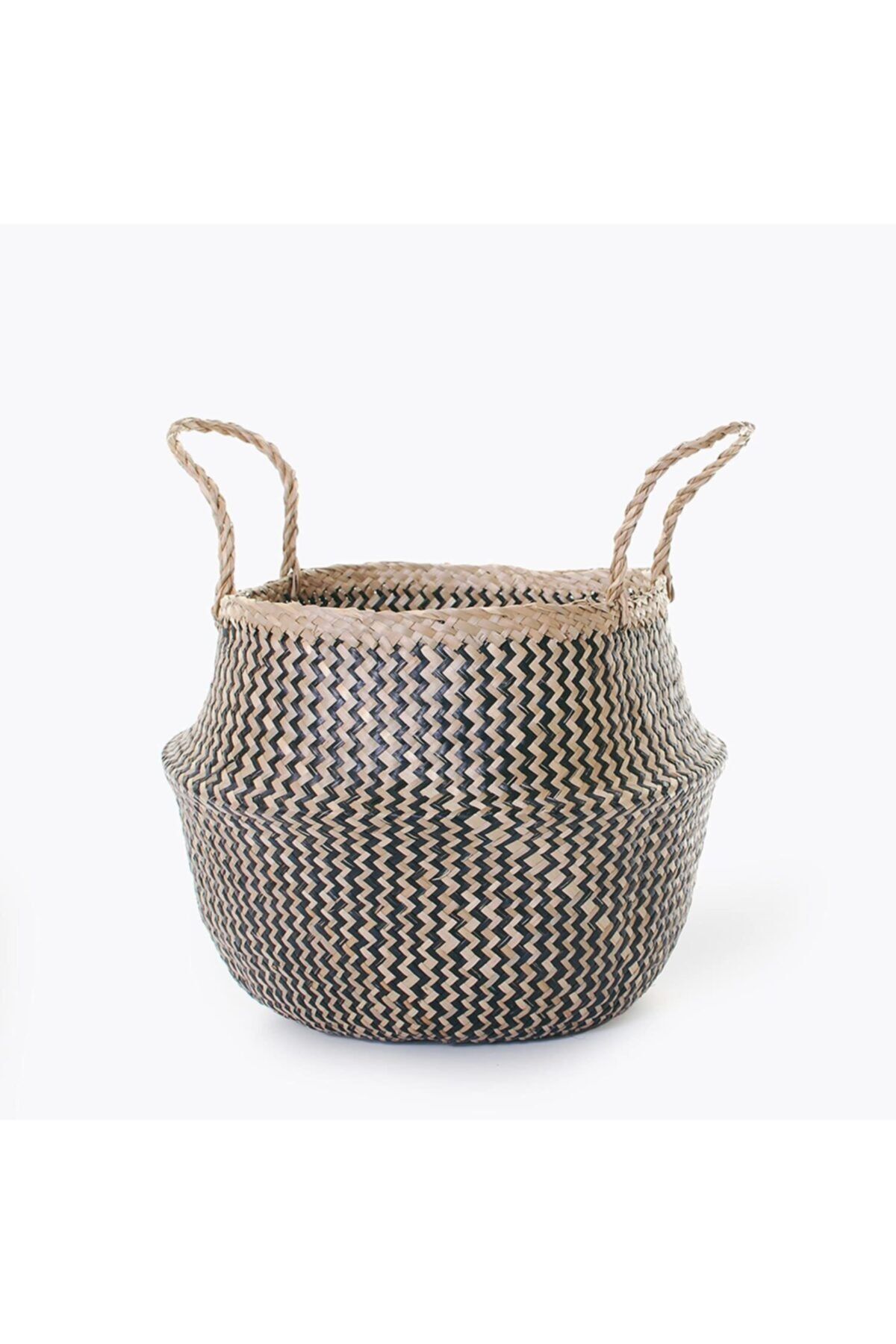 Wisha Natural Zigzag Medium Boy Katlanabilir Hasır Sepet / Saksılık 30x28cm