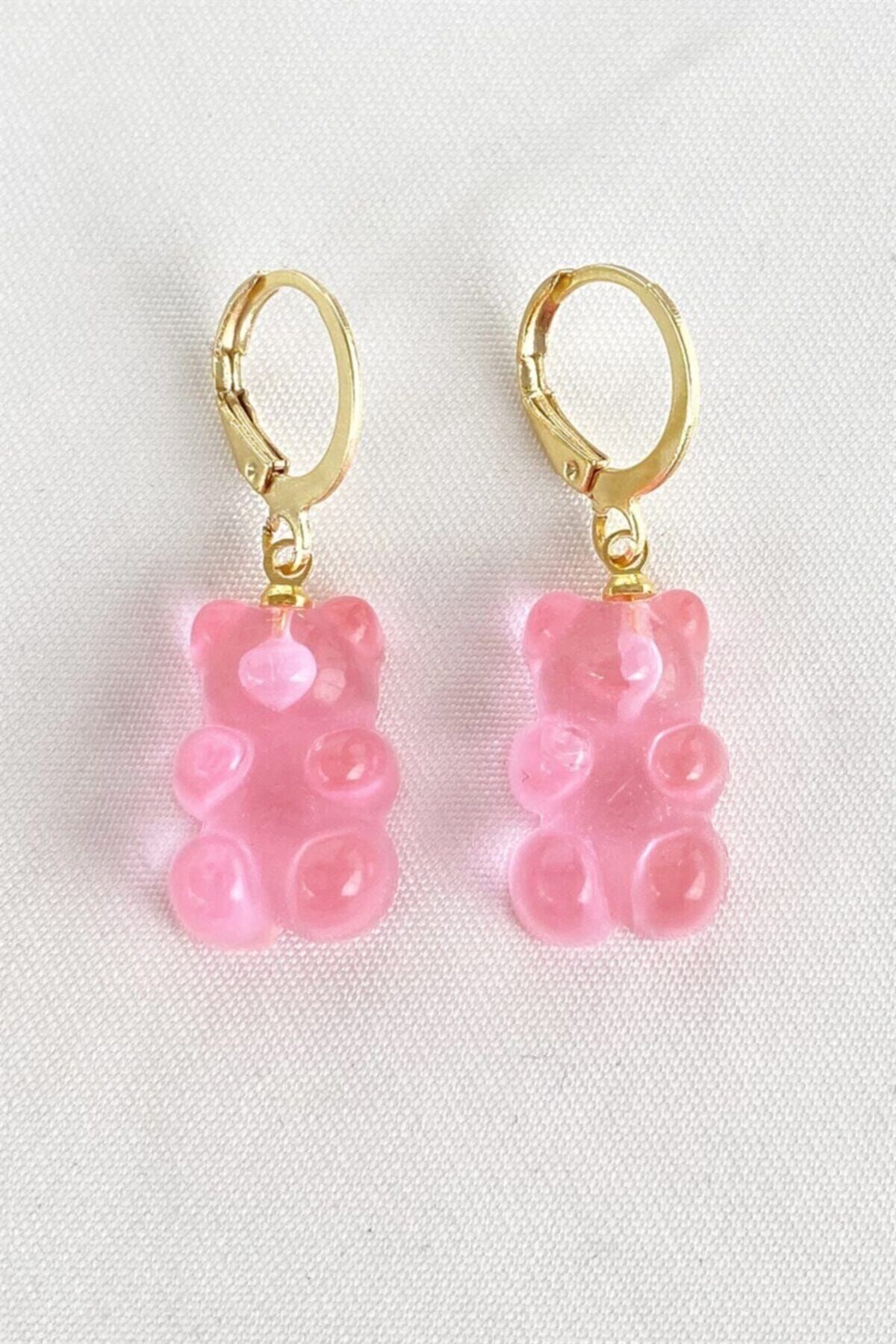 Reina Accessorize Kadın Pembe Jelibon Küpe Ayıcıklı Altın Kaplama