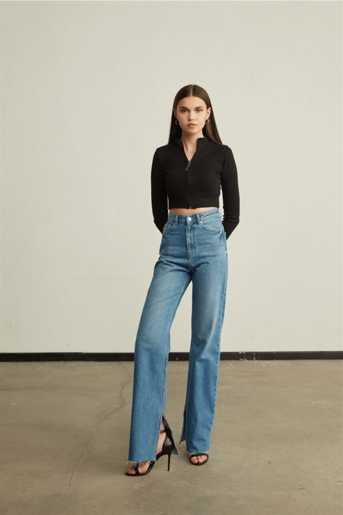 VATKALI High Waist Slit Jean Mavi