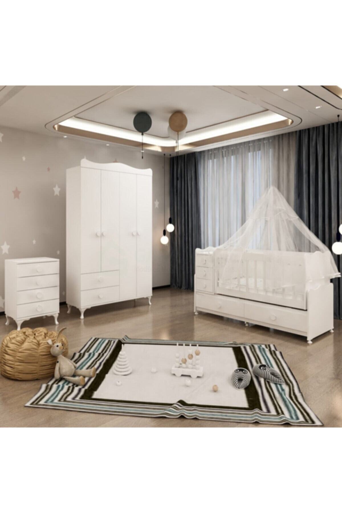 Garaj Home Bebek Odası 5 Çekmeceli Büyüyen Beşik 4 Kapaklı Dolap Şifonyer
