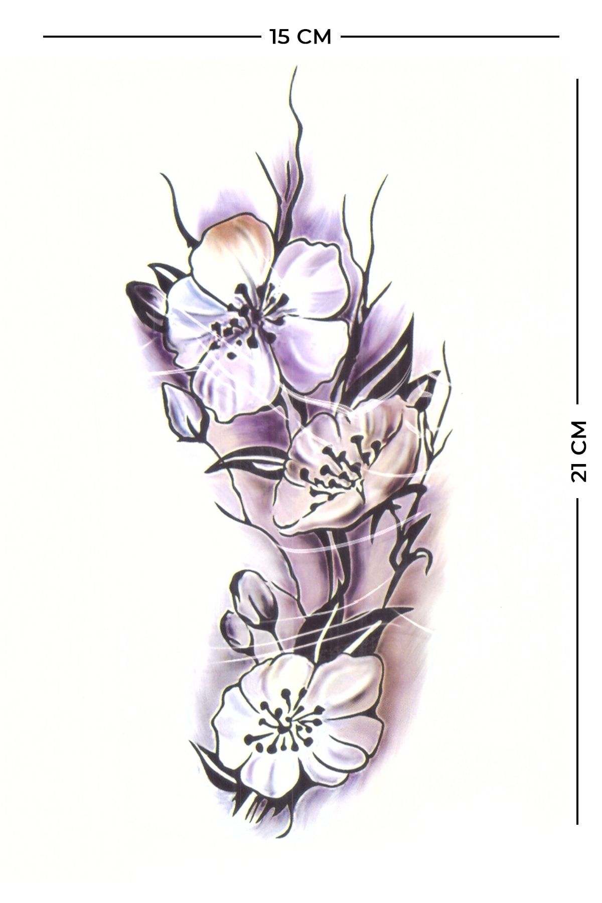 Store&Tattoo Üçlü Çiçek Geçici Dövme Orta Boy 21x15 Cm