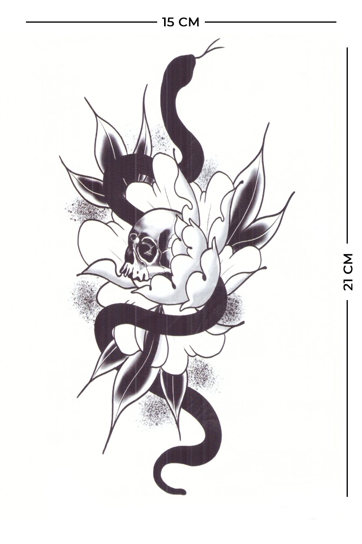 Store&Tattoo Kuru Kafalı Çiçek Geçici Dövme Orta Boy 21x15 Cm