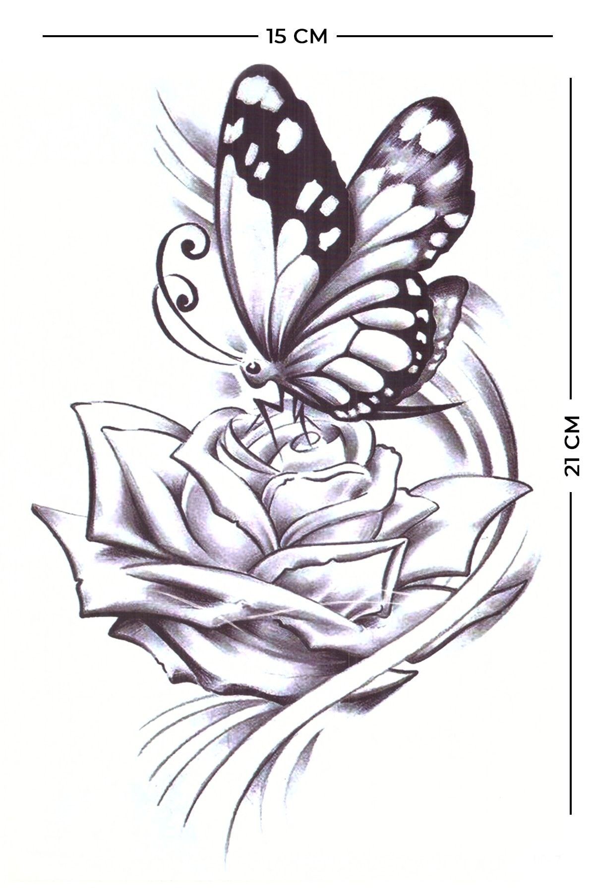 Store&Tattoo Gül Kelebek Geçici Dövme Orta Boy 21x15 Cm