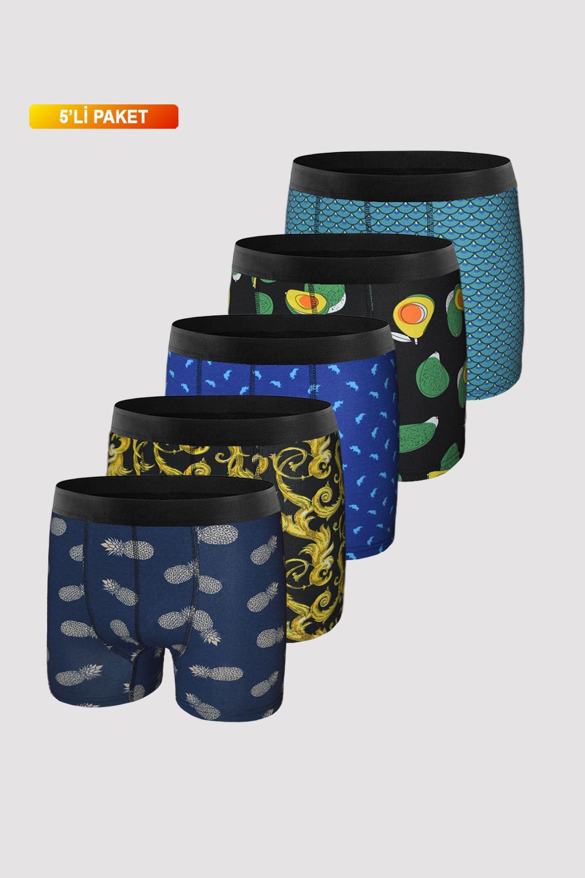 UMFANG Erkek 5'li Desenli Renkli Pamuklu Premium Paket Boxer
